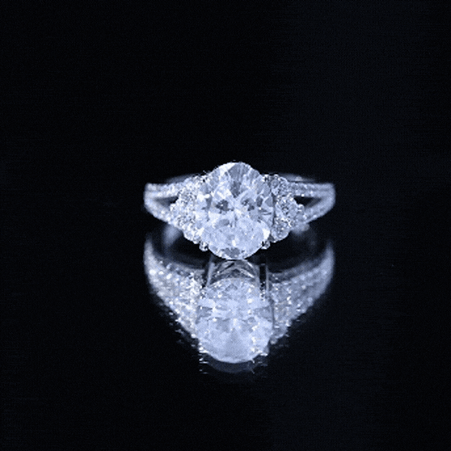 Solitaire Cubic Zirconia Oval Engagement Ring with Side Stones AAAA - Rosec Jewels