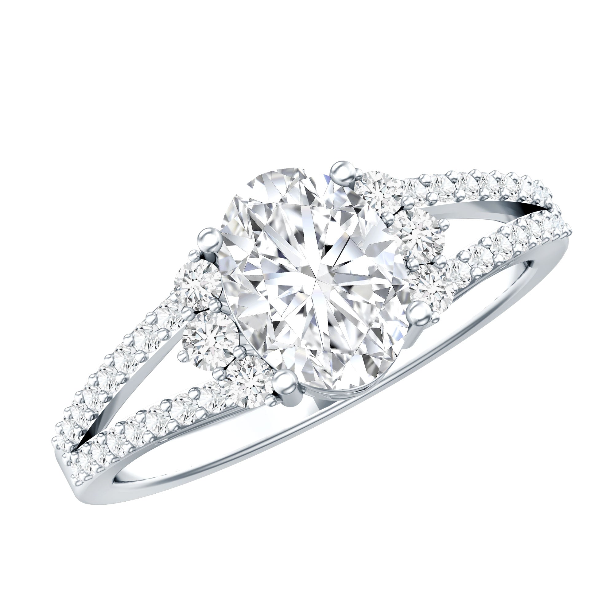 Solitaire Cubic Zirconia Oval Engagement Ring with Side Stones AAAA - Rosec Jewels