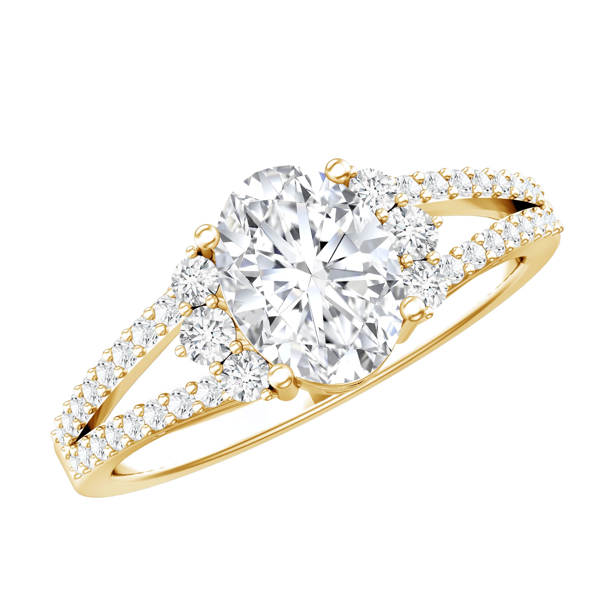 Solitaire Cubic Zirconia Oval Engagement Ring with Side Stones AAAA - Rosec Jewels