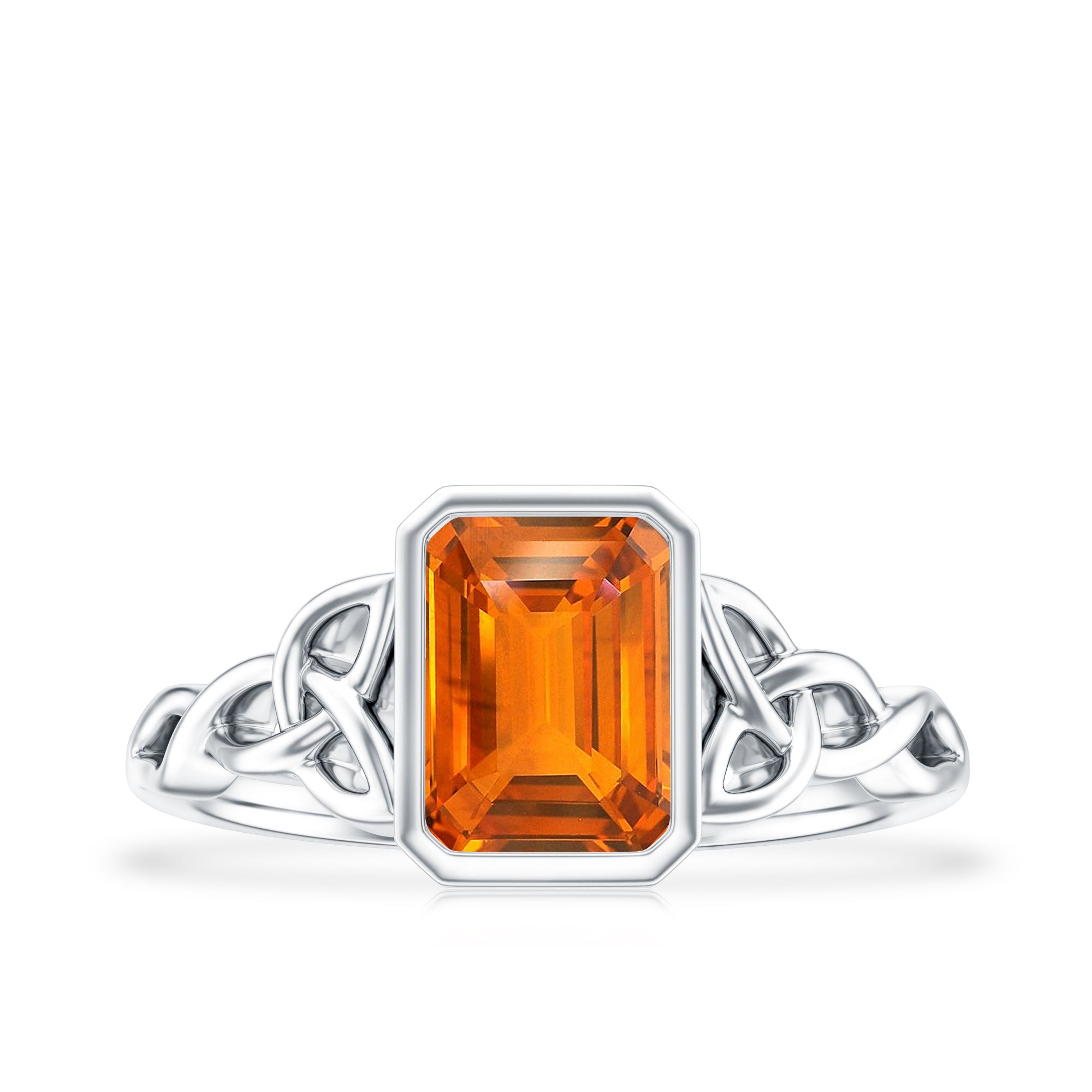 1.75 Carat Emerald Cut Lab Grown Orange Sapphire Diamond Bezel Set Engagement Ring AAAA - Rosec Jewels