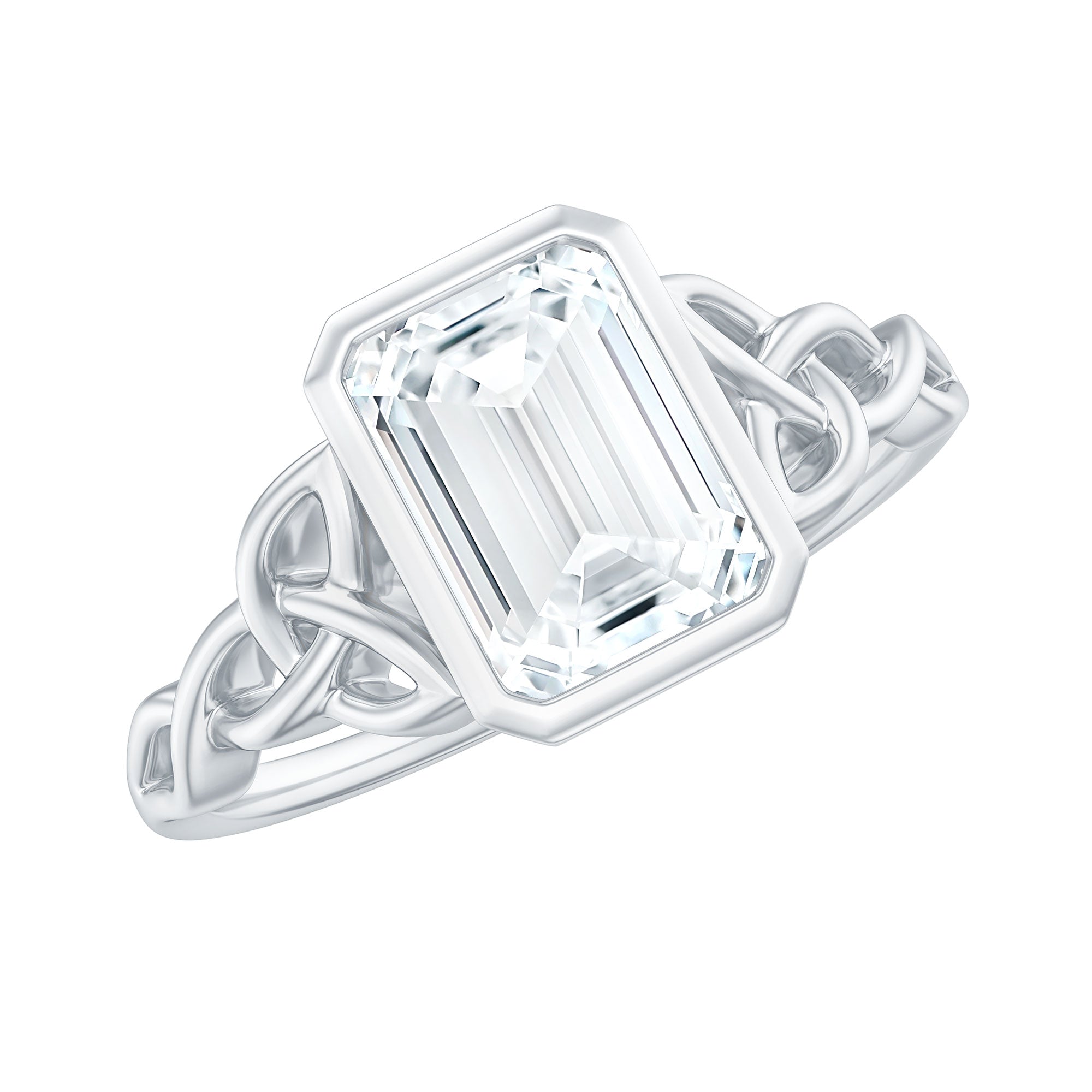 Emerald Cut Zircon Celtic Solitaire Engagement Ring