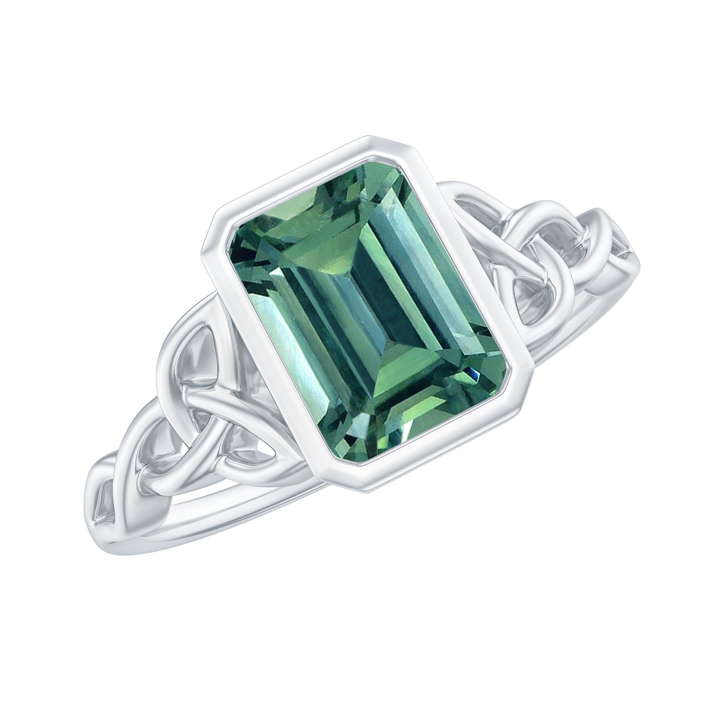 Created Green Sapphire Solitaire Celtic Engagement Ring