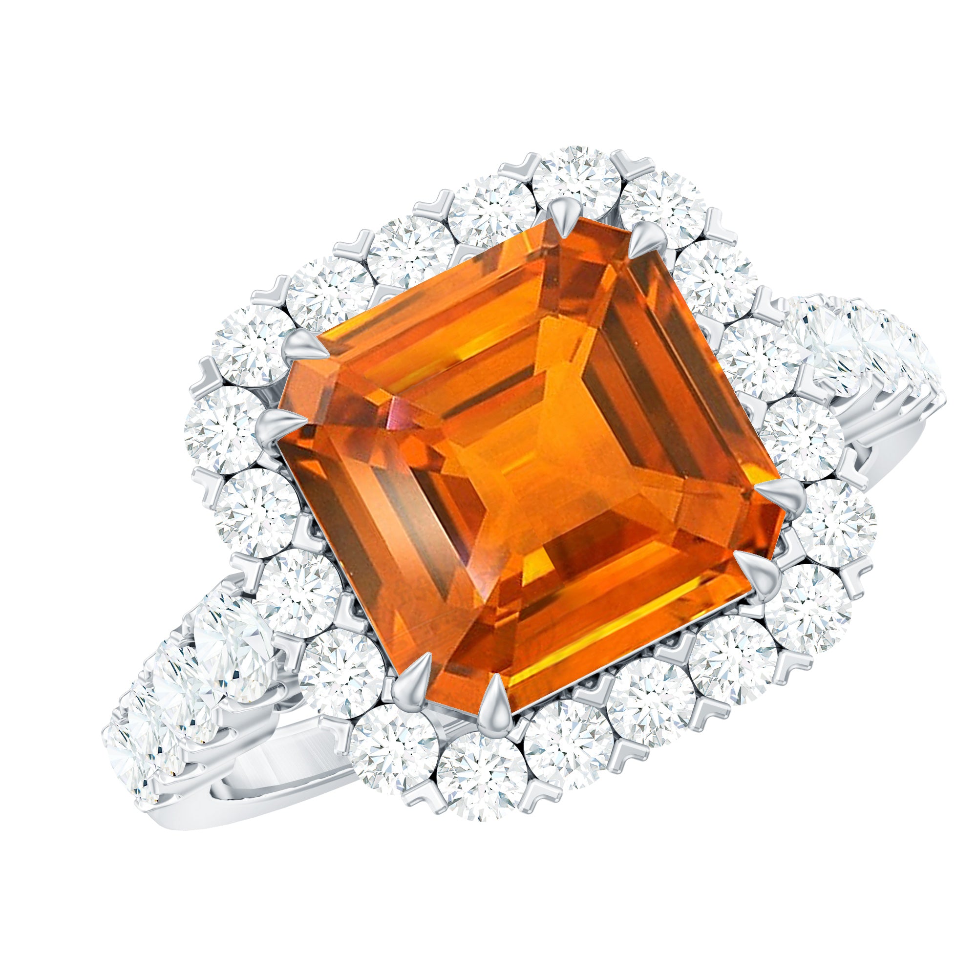 Lab Grown Orange Sapphire Statement Engagement Ring With Moissanite
