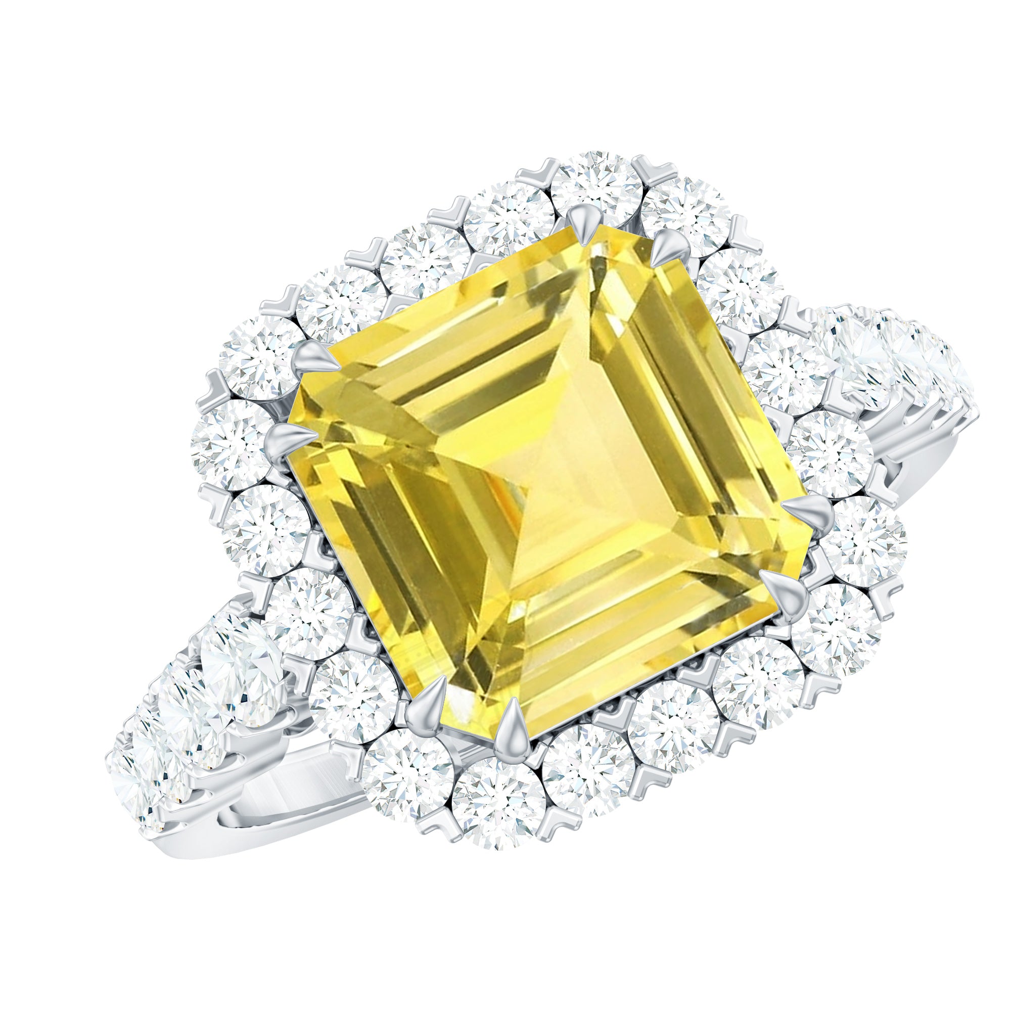 Created Yellow Sapphire and Moissanite Halo Engagement Ring