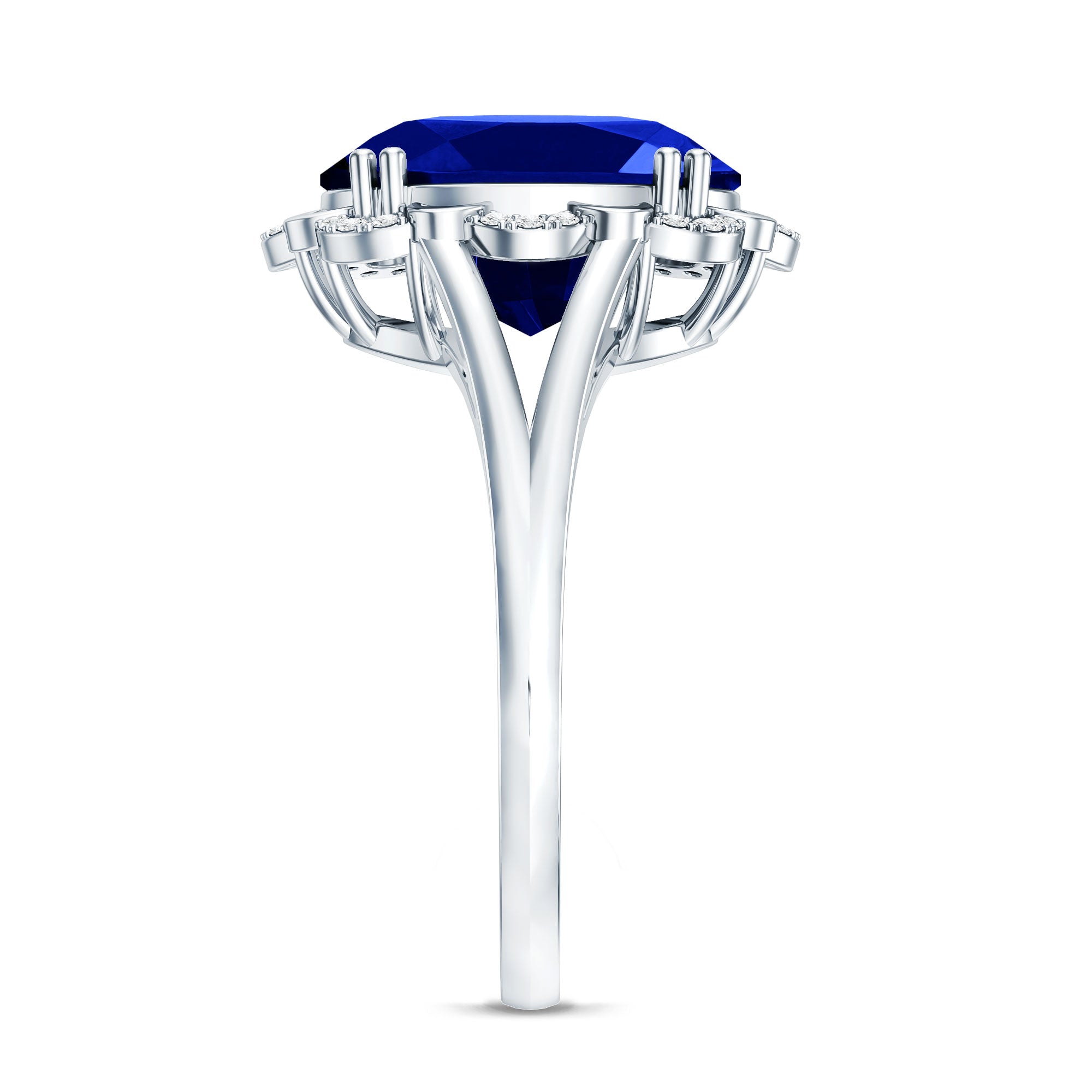 Certified 6 Carat Oval Lab Grown Blue Sapphire Retro Engagement Ring with Diamond AAAA - Rosec Jewels