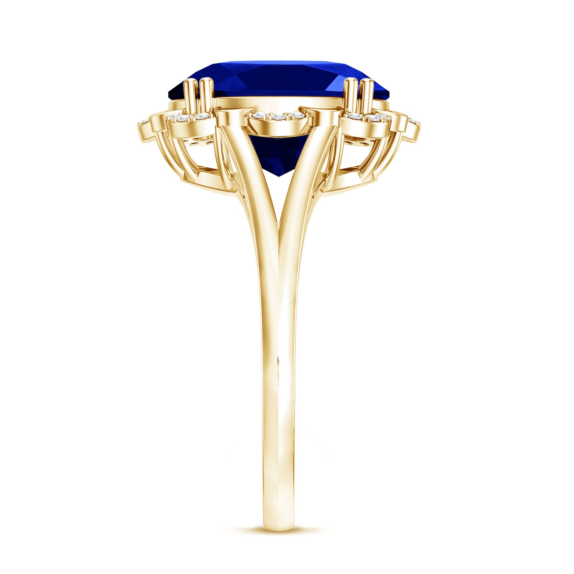 Certified 6 Carat Oval Lab Grown Blue Sapphire Retro Engagement Ring with Diamond AAAA - Rosec Jewels