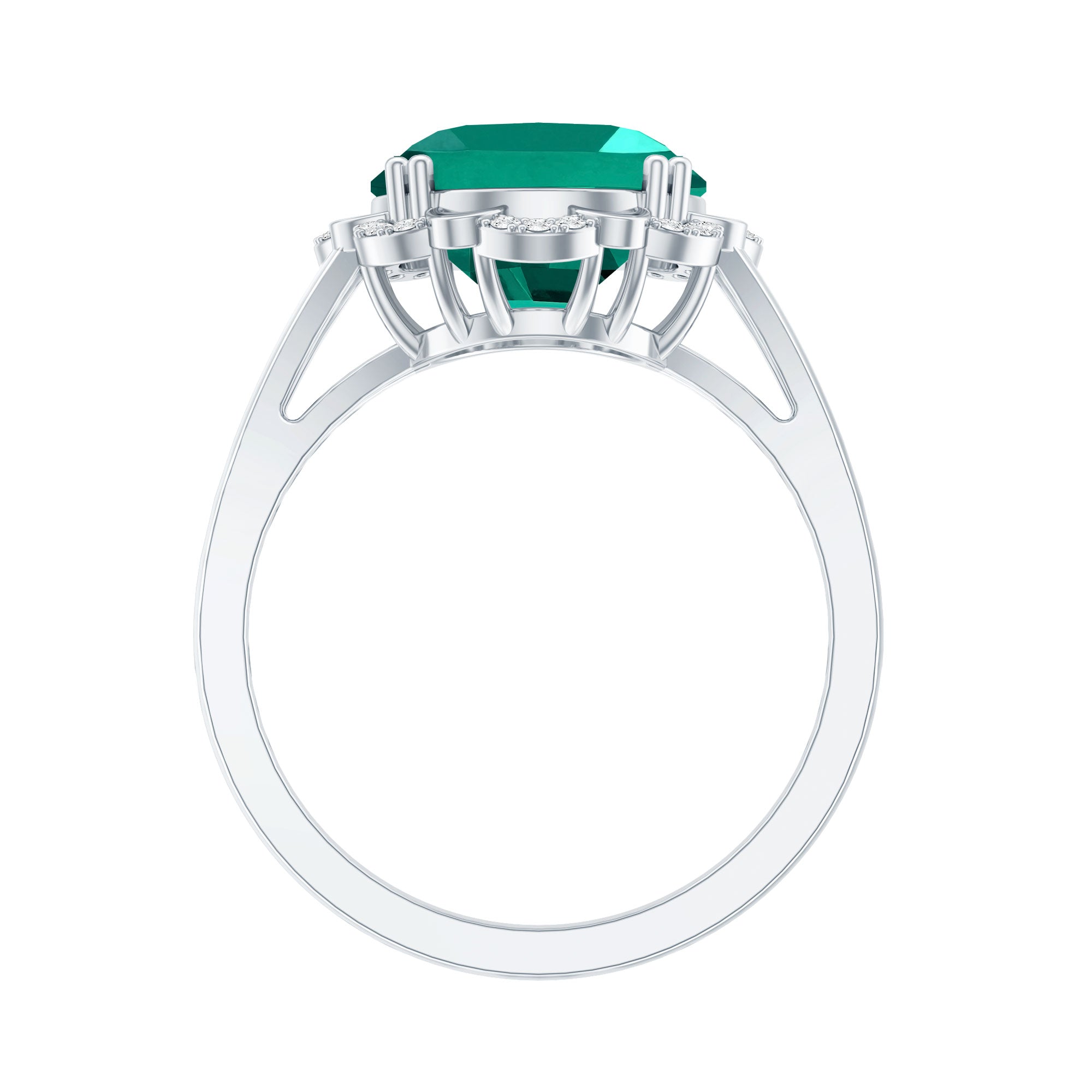 Vintage Looking 10X12mm Lab Created Emerald Engagement Ring with Diamond AAAA - Rosec Jewels