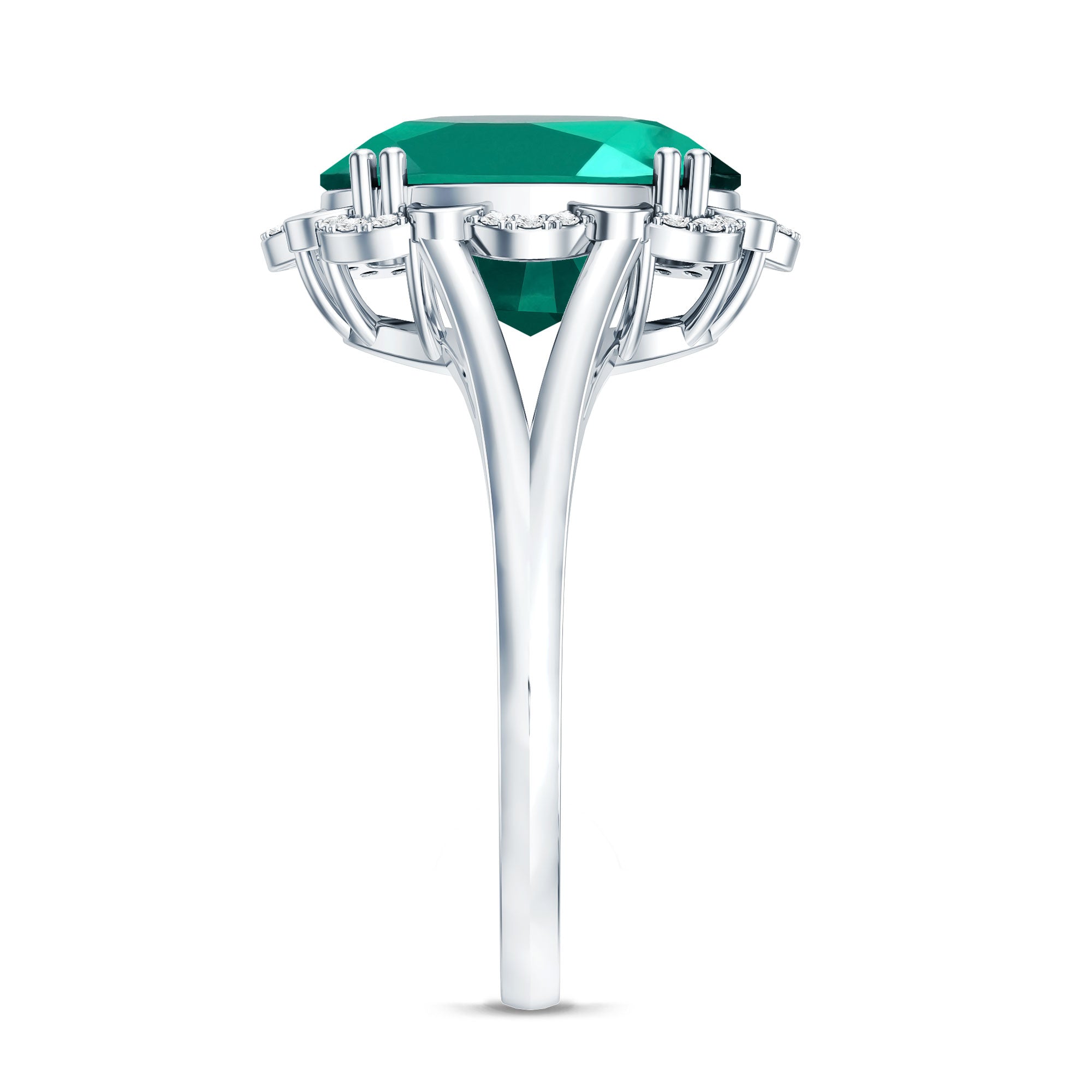 Vintage Looking 10X12mm Lab Created Emerald Engagement Ring with Diamond AAAA - Rosec Jewels