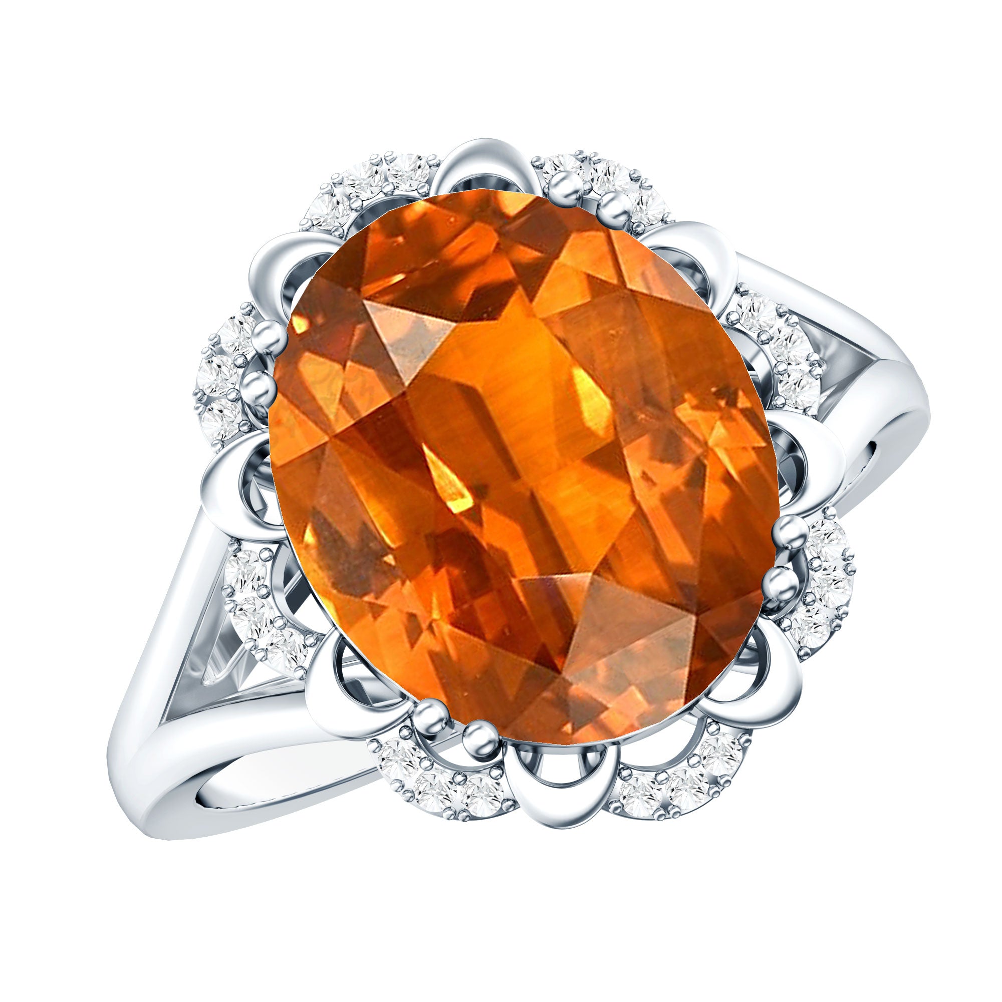 Certified 6 Carat Lab Grown Orange Sapphire Oval Engagement Ring with Diamond AAAA - Rosec Jewels
