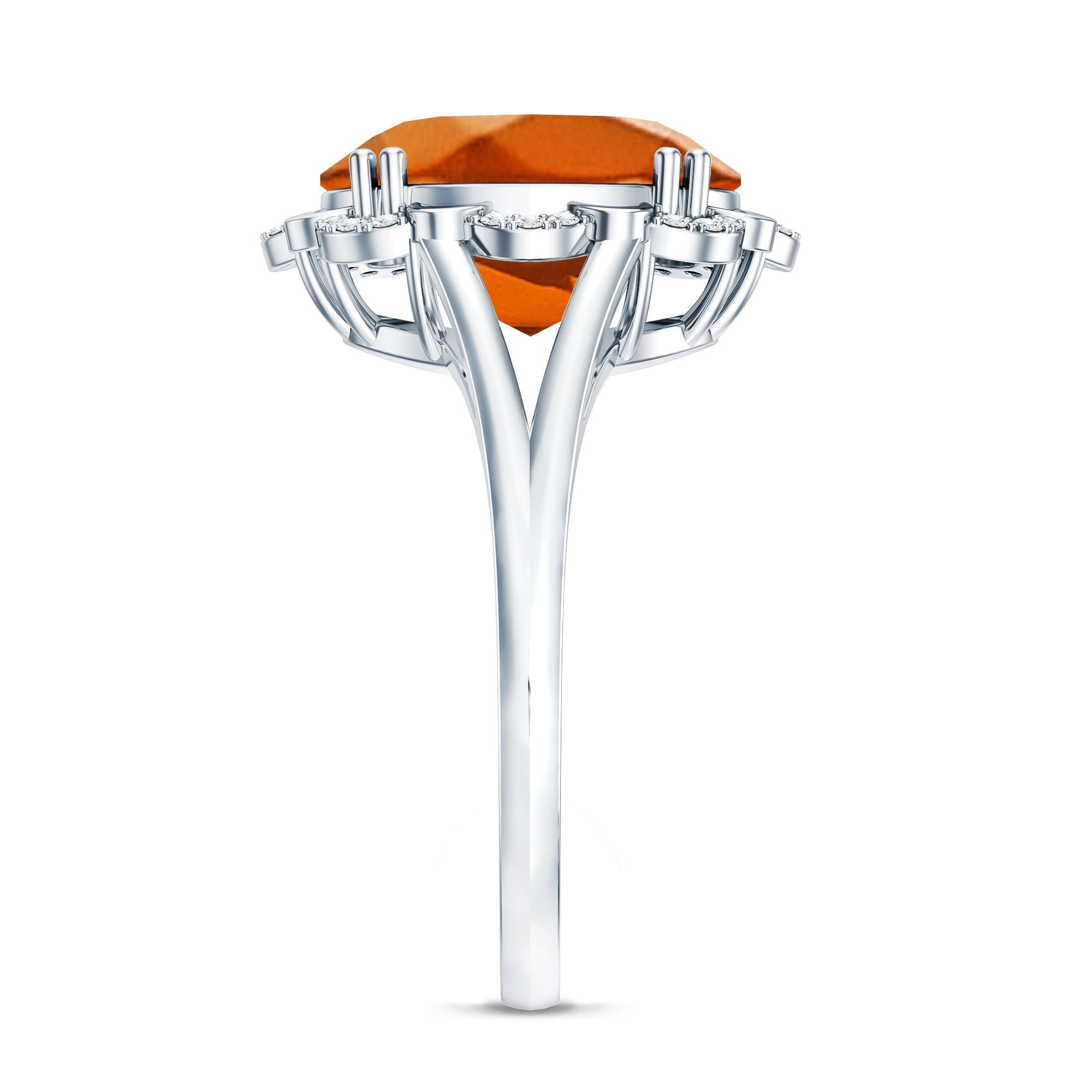 Certified 6 Carat Lab Grown Orange Sapphire Oval Engagement Ring with Diamond AAAA - Rosec Jewels