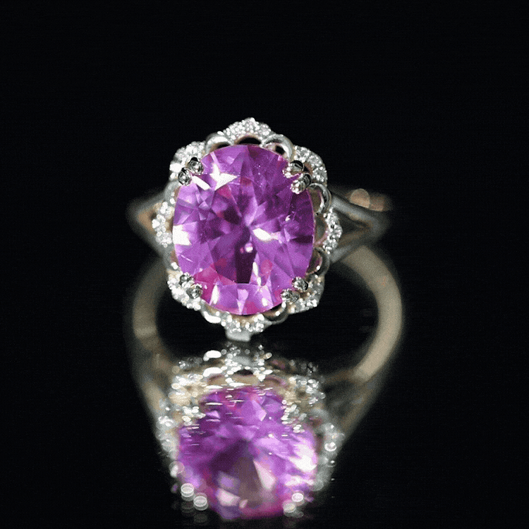 Oval Lab Created Pink Sapphire Huge Engagement Ring with Diamond AAAA - Rosec Jewels