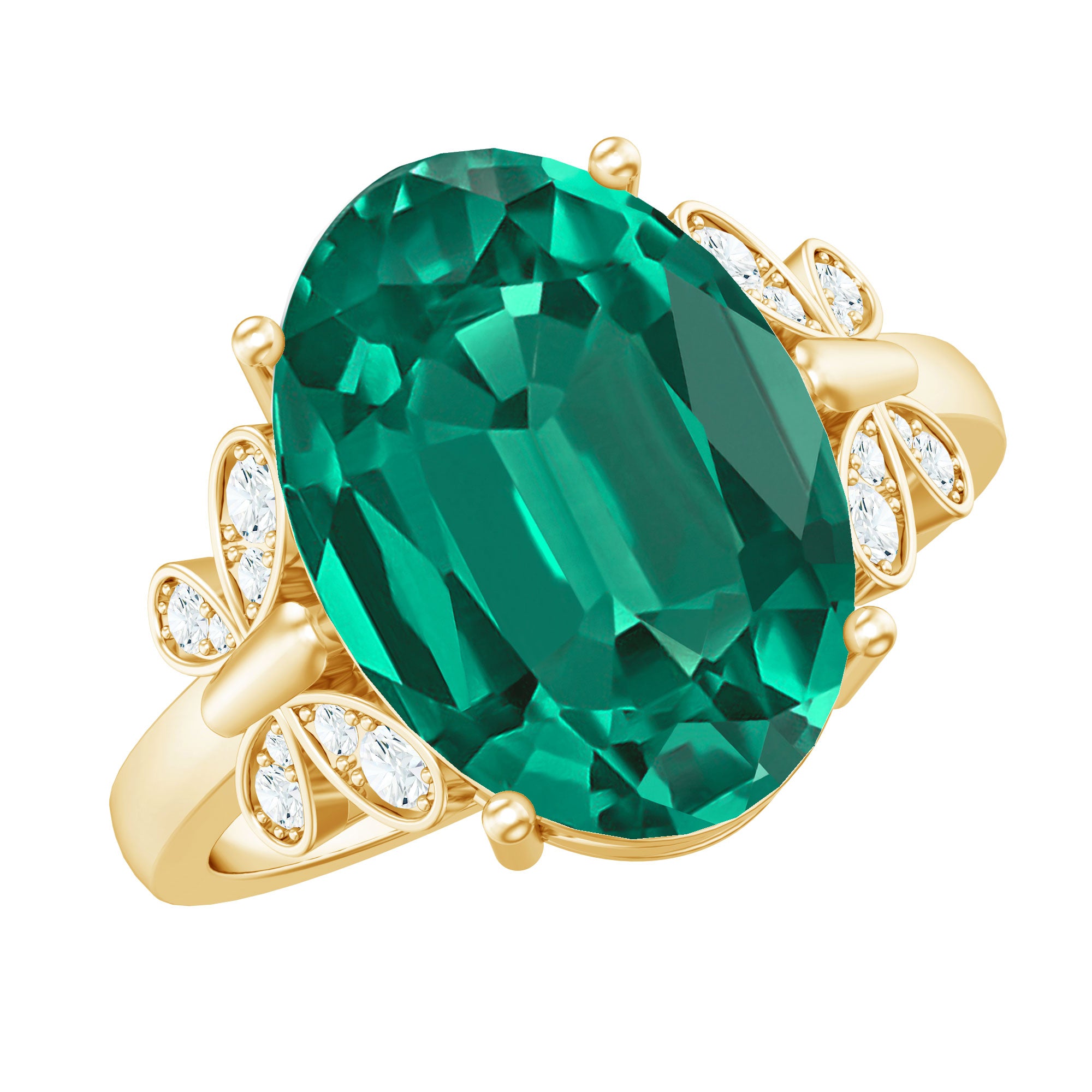 Certified 10X14 mm Lab Grown Emerald Statement Engagement Ring with Diamond AAAA - Rosec Jewels