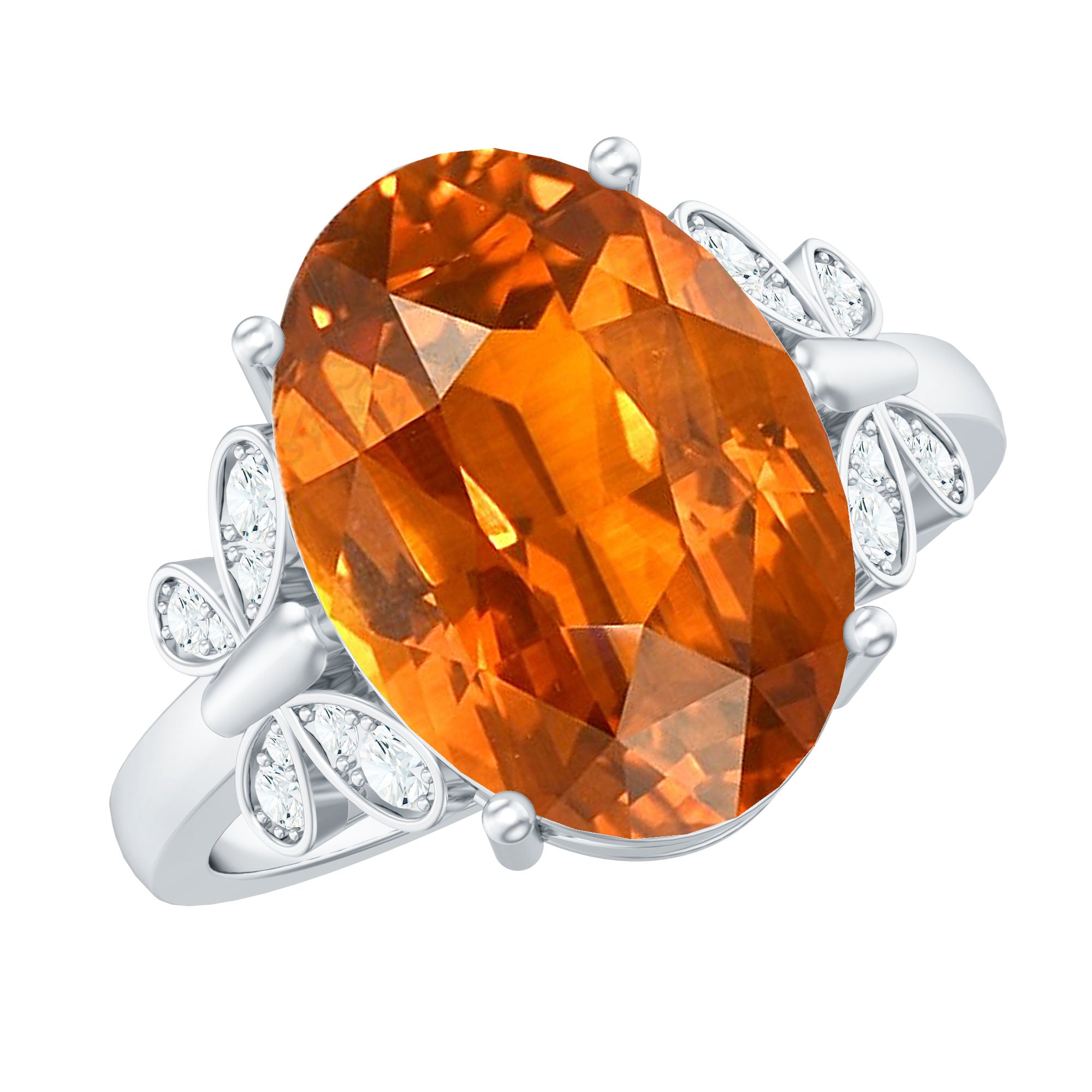 Created Orange Sapphire Oval Engagement Ring with Diamond