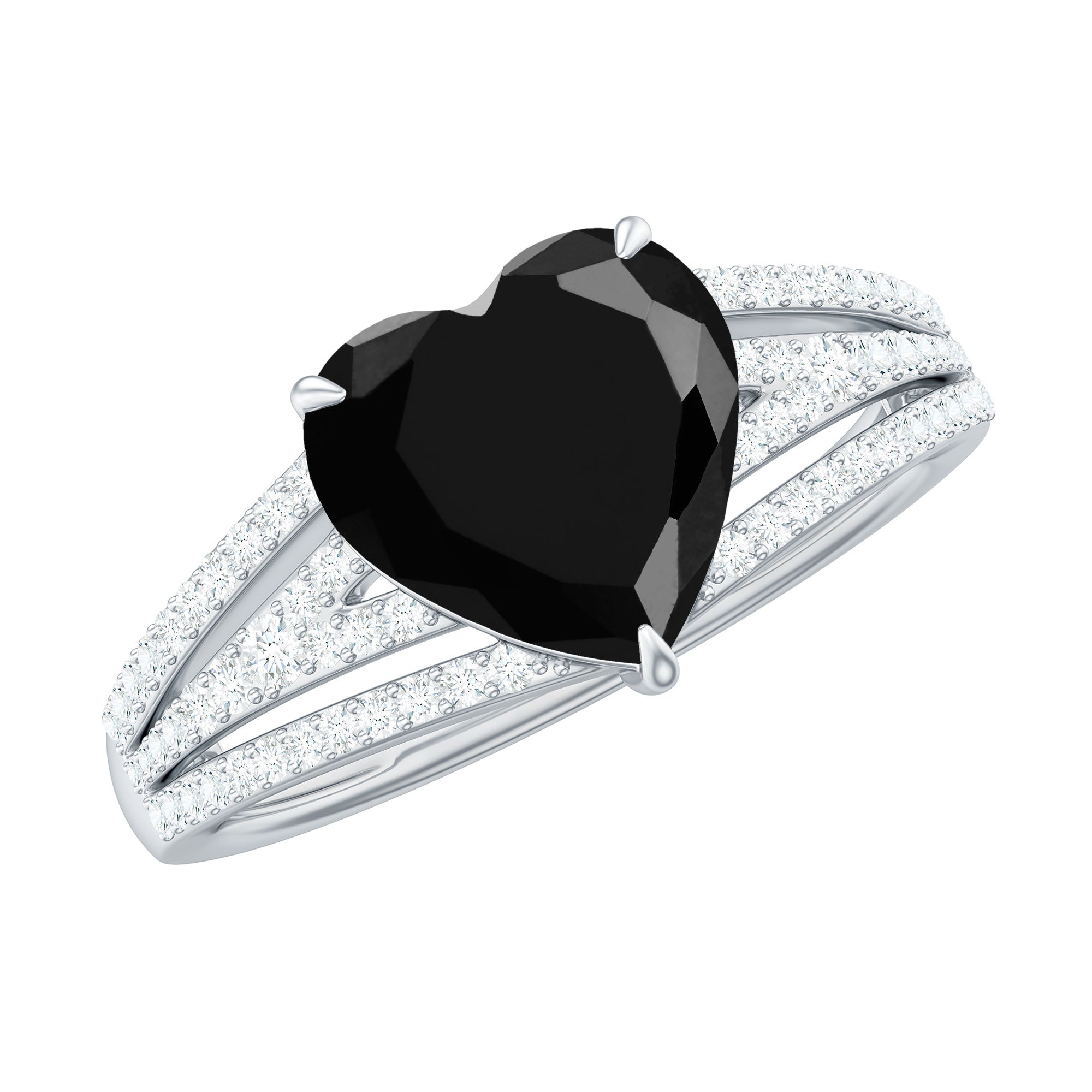 Created Black Diamond Heart Engagement Ring with Diamond
