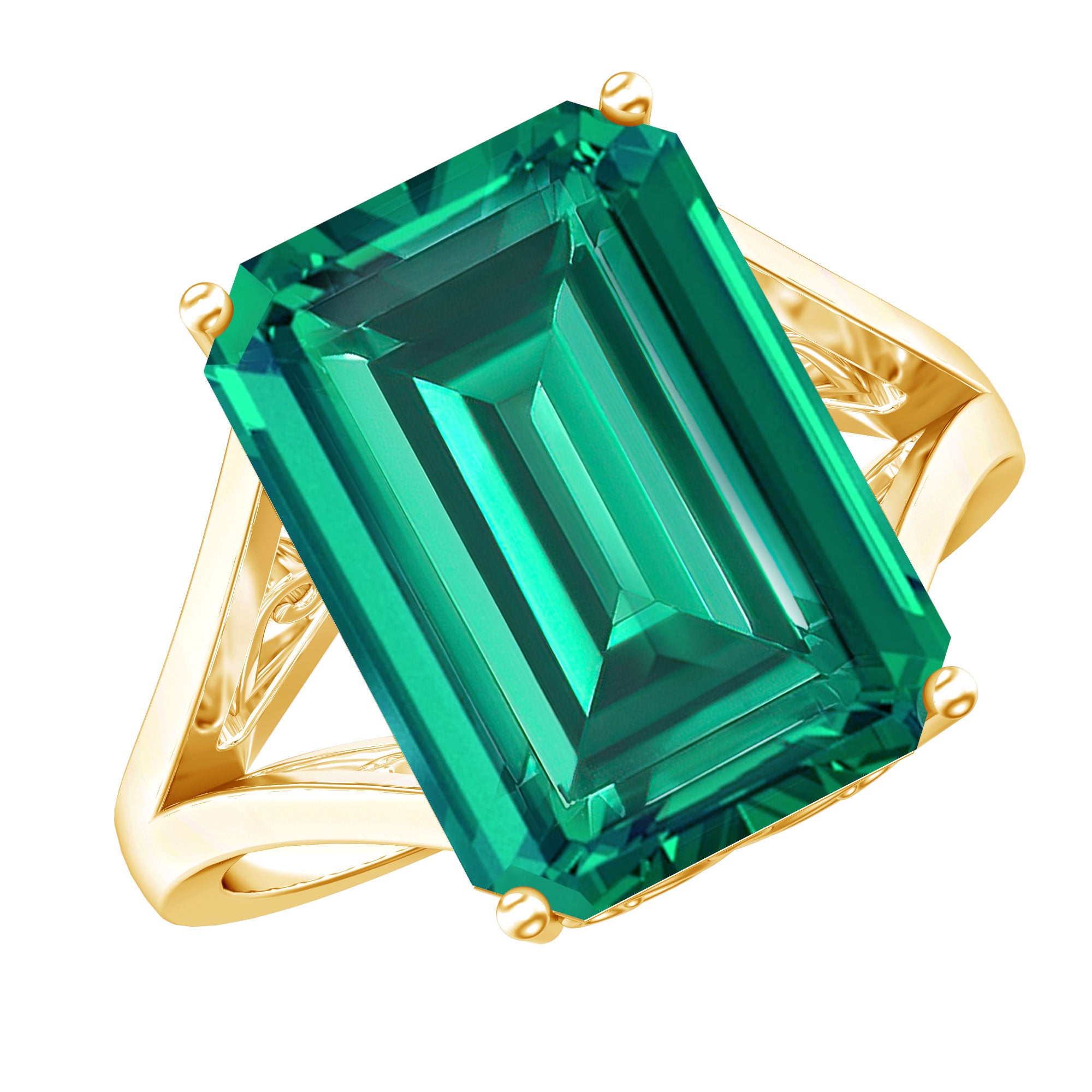 Lab Created Emerald Solitaire Engagement Ring AAAA - Rosec Jewels