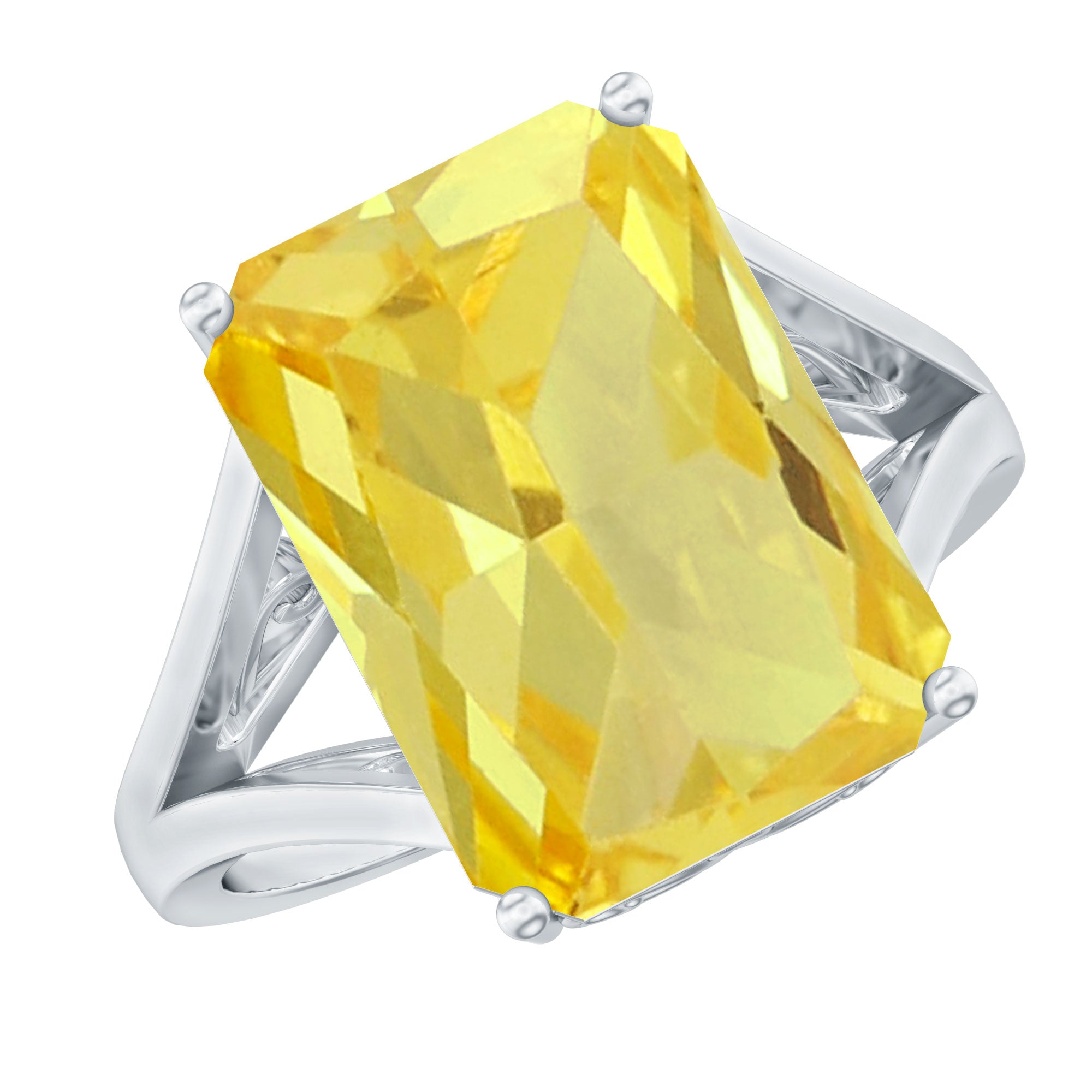 Lab Grown Yellow Sapphire 10X14 MM Emerald Cut Engagement Ring