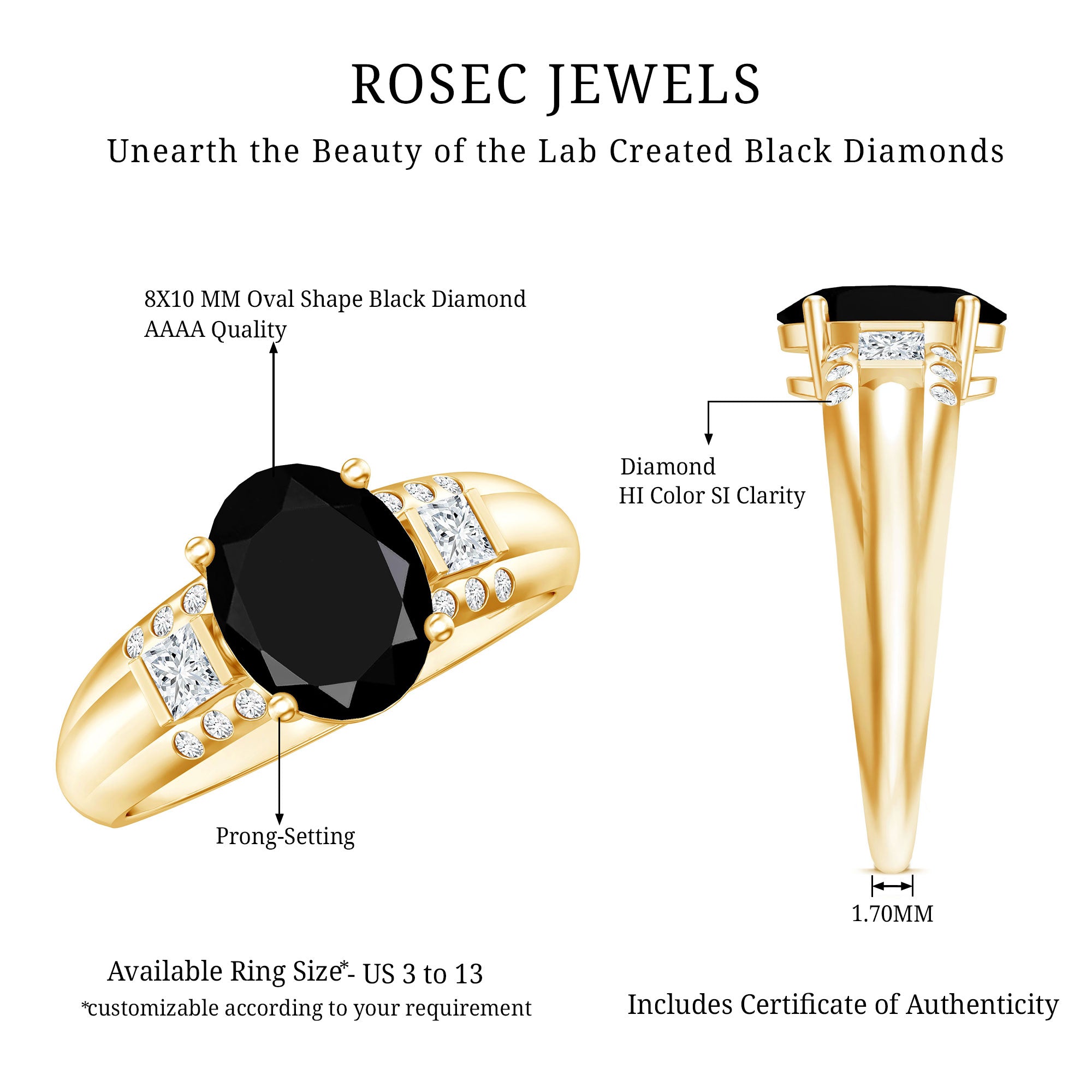 Certified 4.2 Carat Lab Grown Black and White Diamond Statement Engagement Ring AAAA ( Synthetic ) - Rosec Jewels