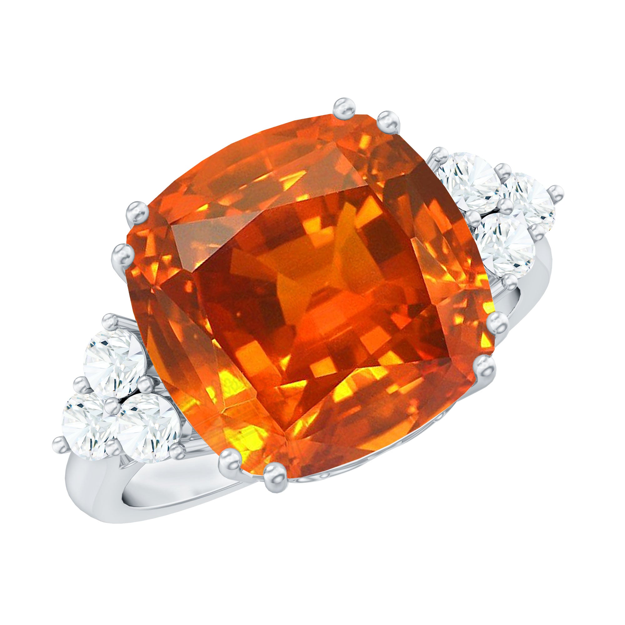 Created Orange Sapphire Cushion Cut Engagement Ring with Diamond