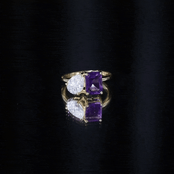 Certified Real Amethyst Toi Et Moi Engagement Ring with Moissanite AAA - Rosec Jewels
