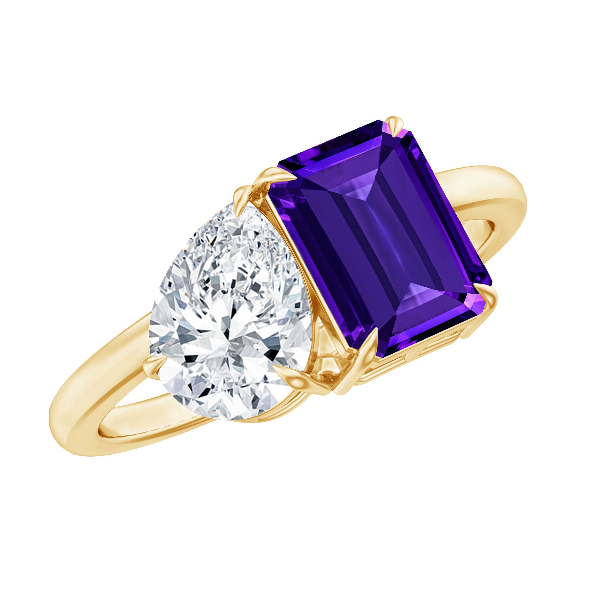 Certified Real Amethyst Toi Et Moi Engagement Ring with Moissanite AAA - Rosec Jewels