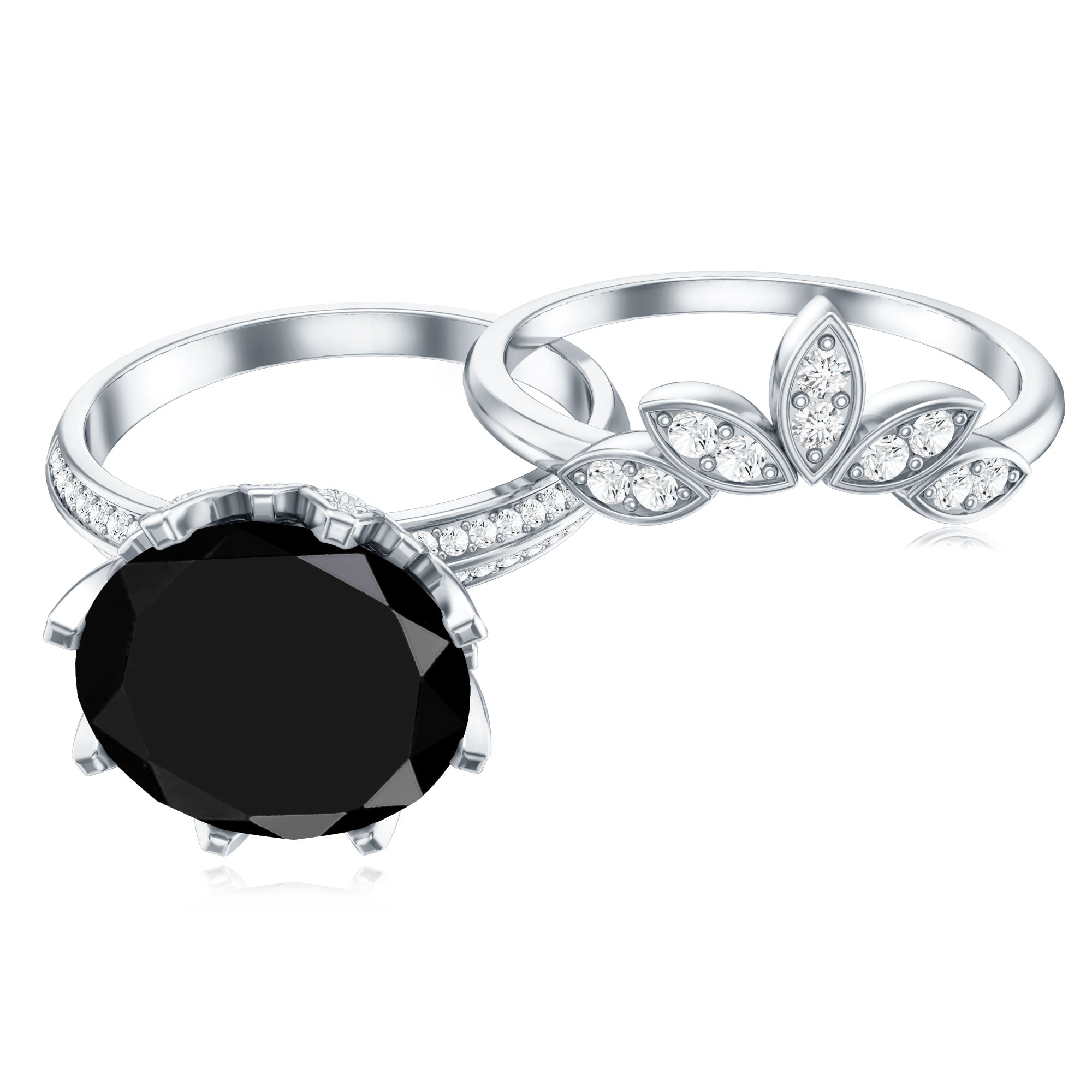 Nature Inspired 4.5 Carat Lab Grown Black and White Diamond Wedding Engagement Ring Set AAAA ( Synthetic ) - Rosec Jewels