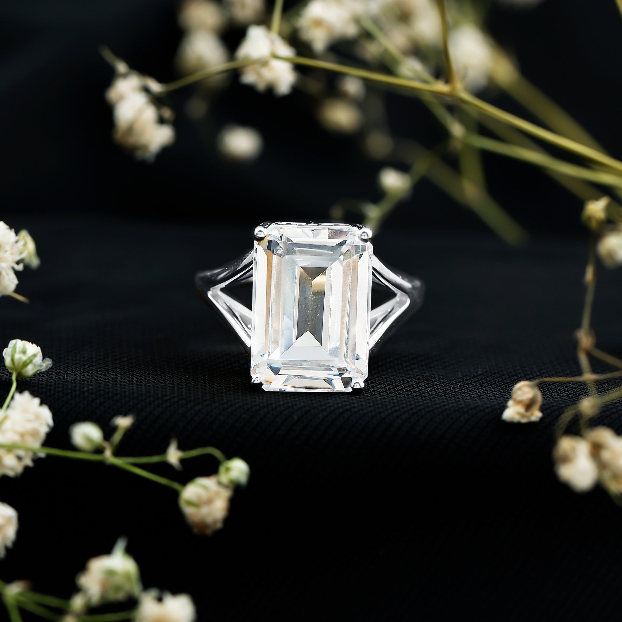 Certified 10X14 MM Emerald Cut Moissanite Engagement Ring for Women D-VS1 - Rosec Jewels