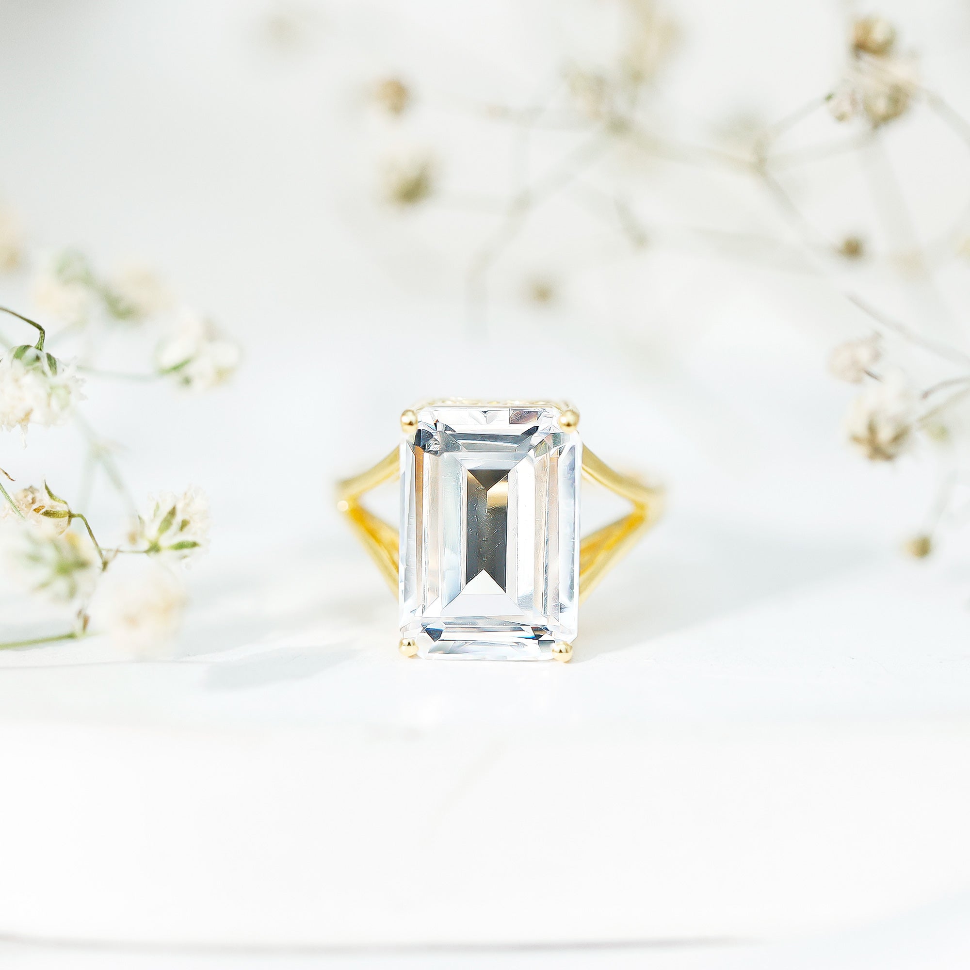 Certified 10X14 MM Emerald Cut Moissanite Engagement Ring for Women D-VS1 - Rosec Jewels