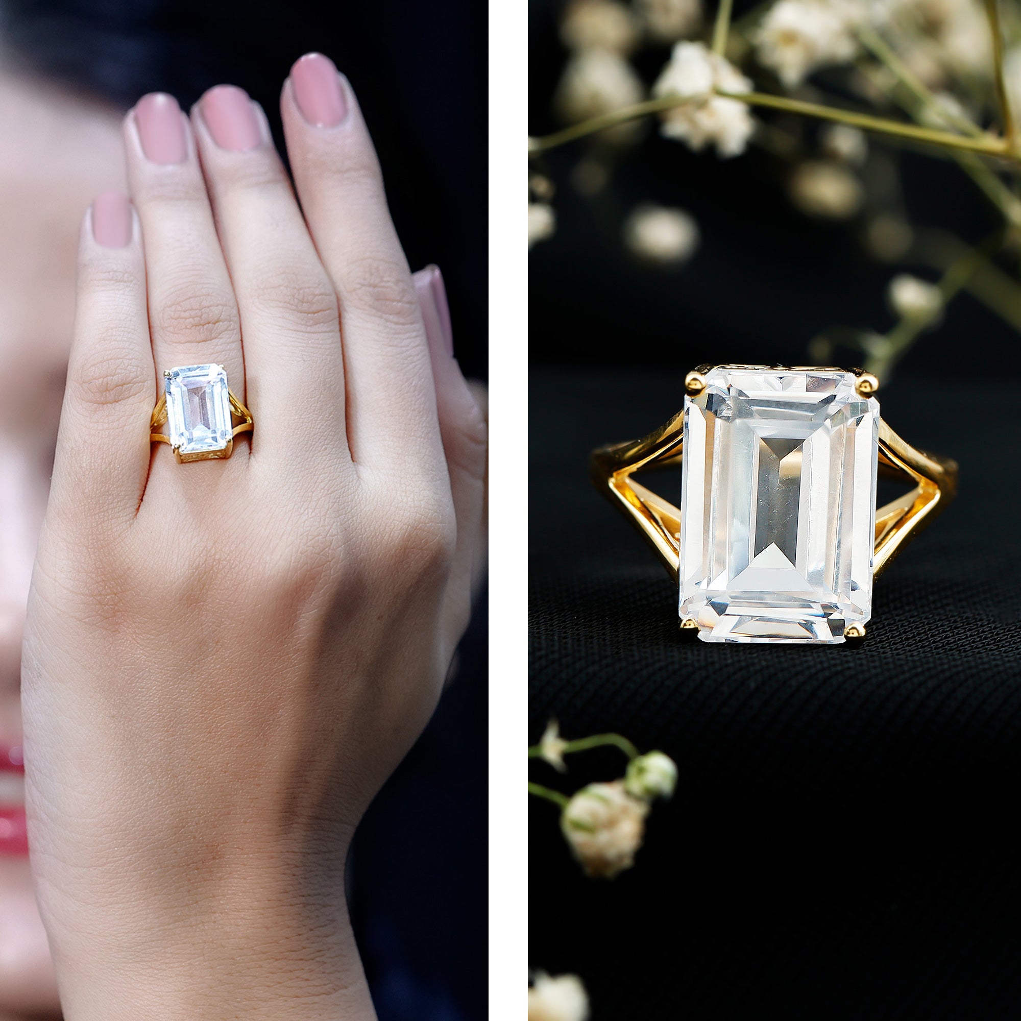 Certified 10X14 MM Emerald Cut Moissanite Engagement Ring for Women D-VS1 - Rosec Jewels