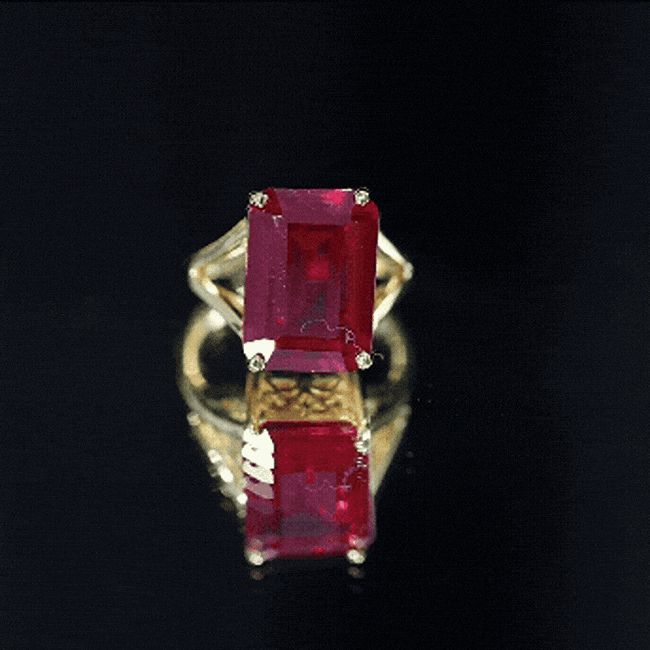 Lab Grown Ruby 10X14 MM Emerald Cut Engagement Ring with Split Shank AAAA - Rosec Jewels