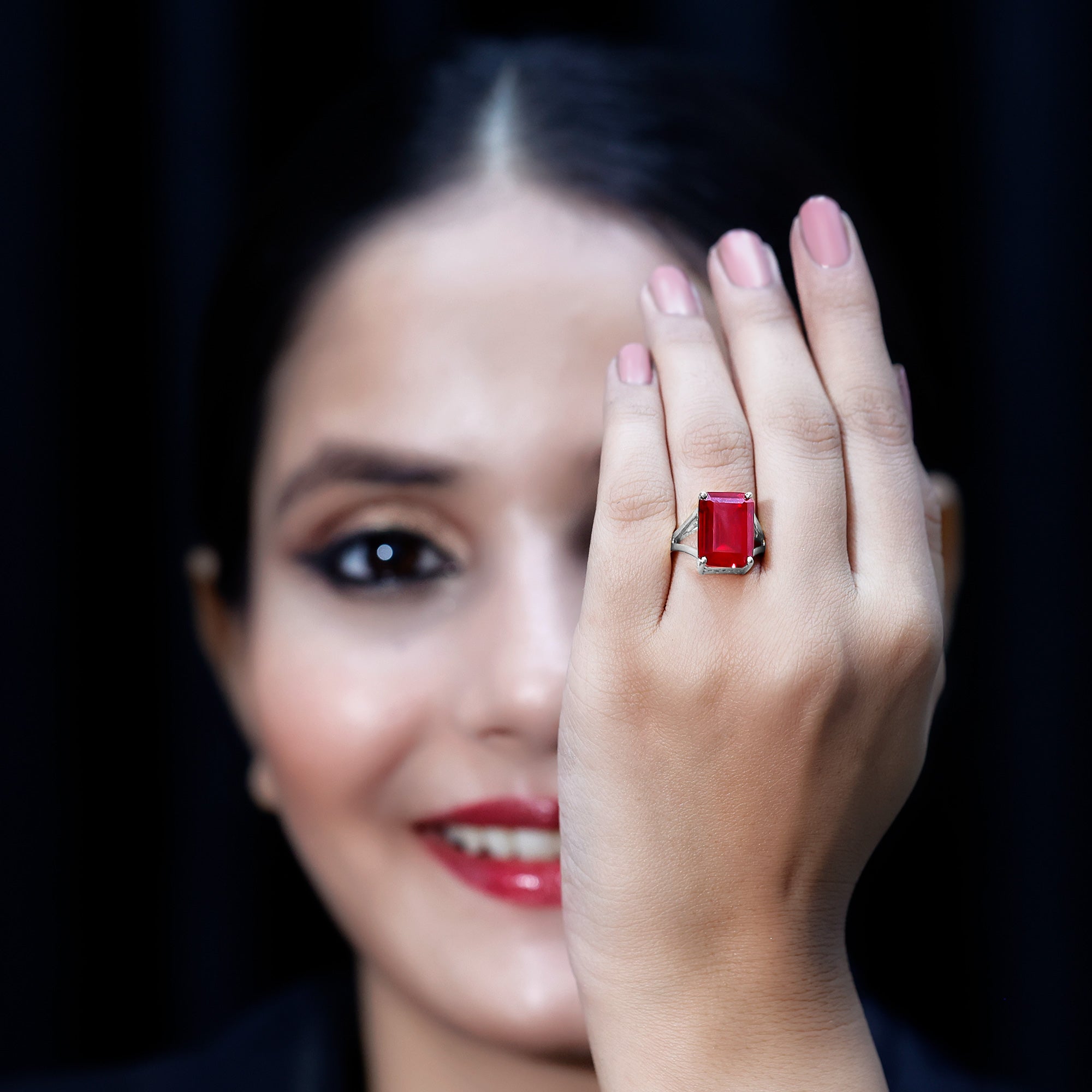Lab Grown Ruby 10X14 MM Emerald Cut Engagement Ring with Split Shank AAAA - Rosec Jewels