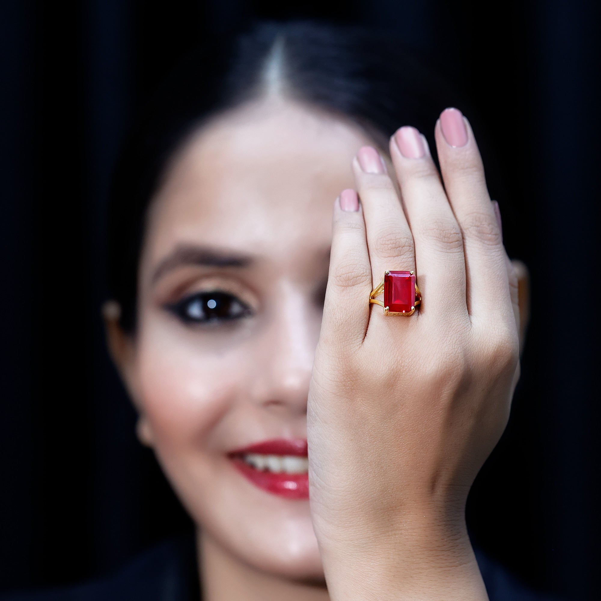 Lab Grown Ruby 10X14 MM Emerald Cut Engagement Ring with Split Shank AAAA - Rosec Jewels