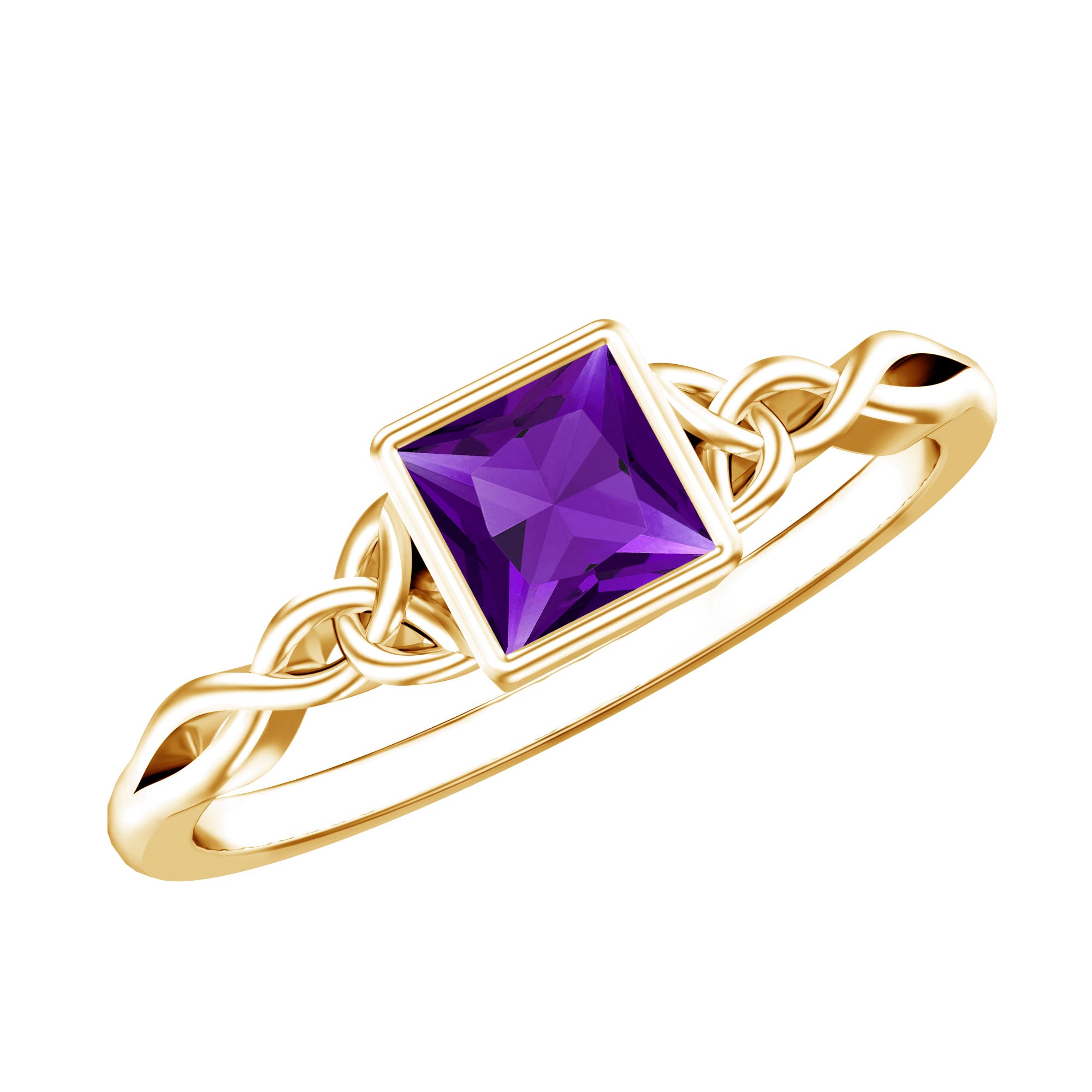 1.2 Carat Princess Cut Amethyst Promise Ring with Celtic Knot AAA - Rosec Jewels