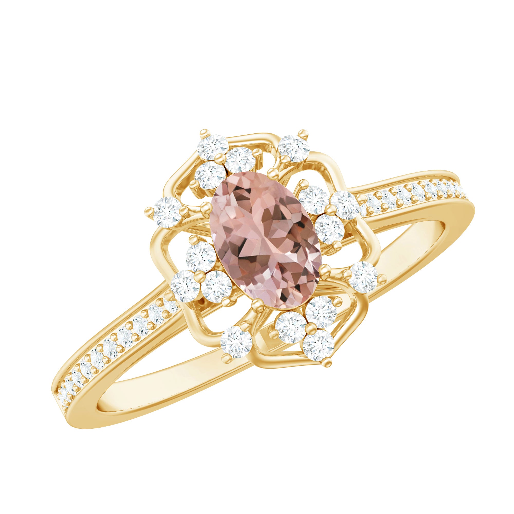 Rosec Jewels-Vintage Inspired Morganite Engagement Ring with Diamonds