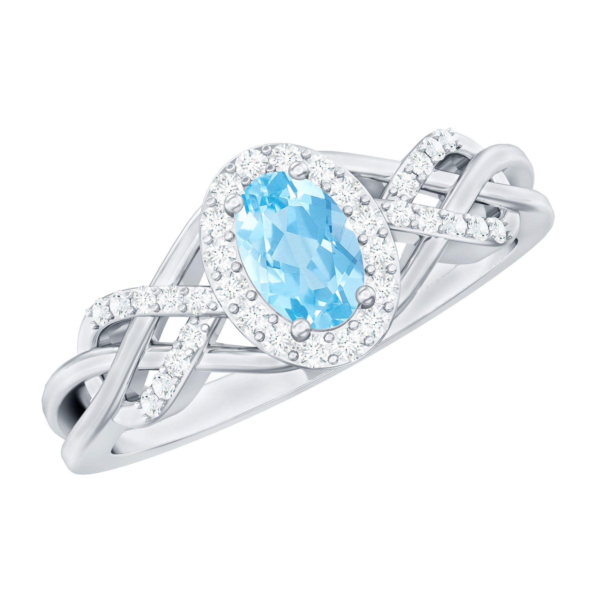 Rosec Jewels-Genuine Aquamarine and Diamond Designer Engagement Ring in Silver