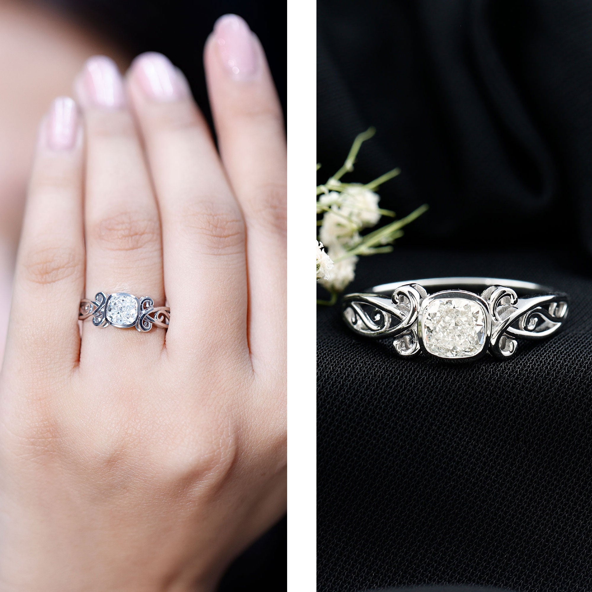 1.7 Carat Lab Grown Diamond Cushion Engagement Ring Lab - ( EF-VS ) - Rosec Jewels