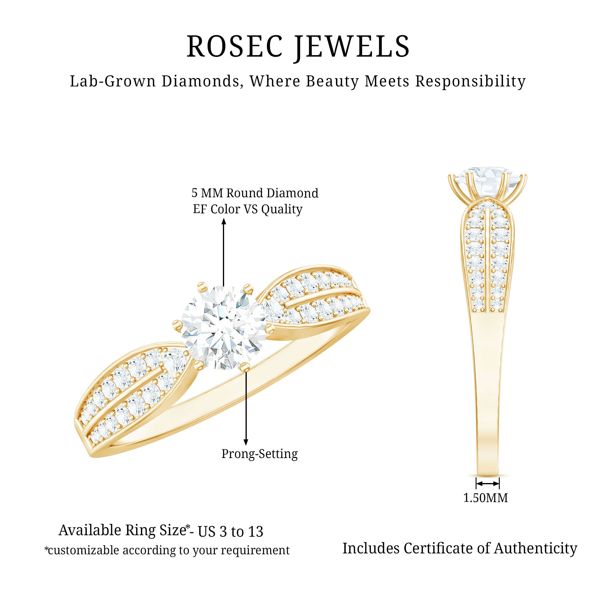 Rosec Jewels-Certified Solitaire Lab Grown Diamond Promise Engagement Ring