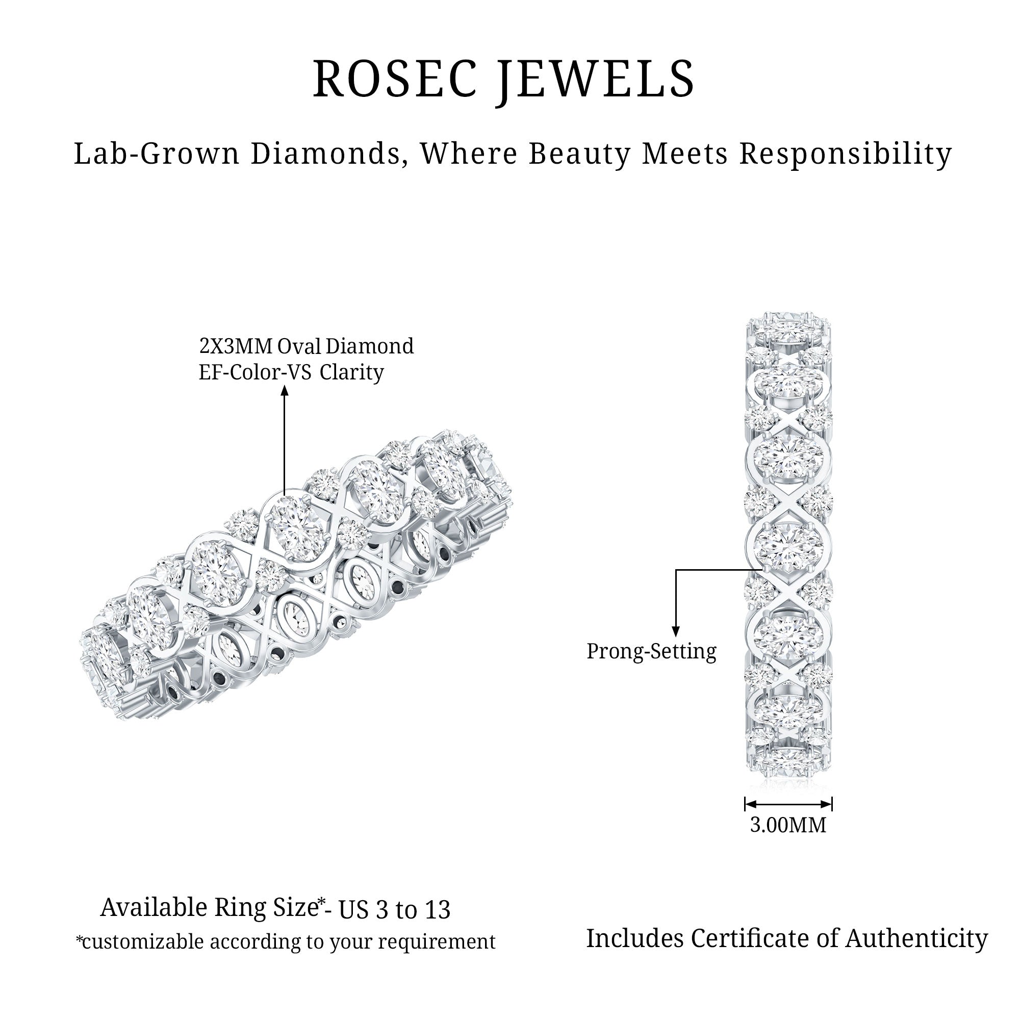Full Eternity Lab Grown Diamond Wedding Ring For Her Lab - ( EF-VS ) - Rosec Jewels