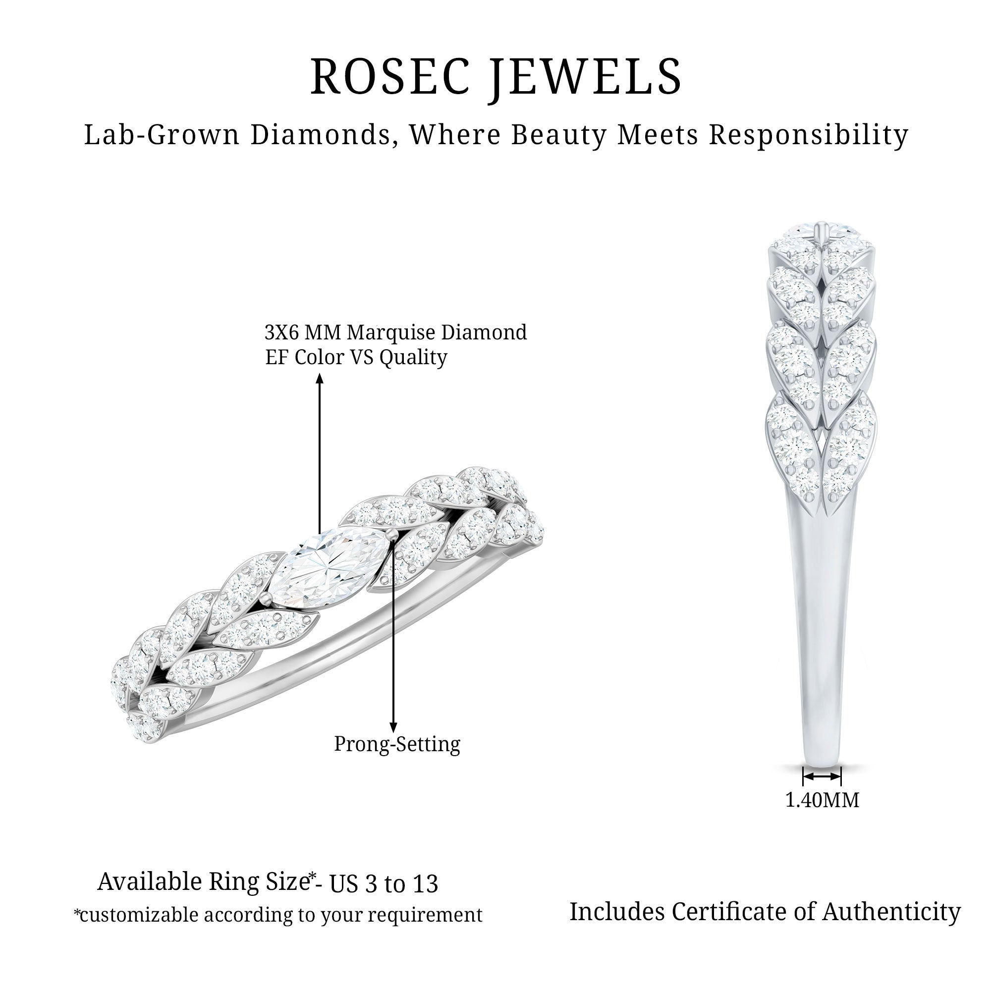Lab Grown Diamond East West Eternity Ring for Her Lab - ( EF-VS ) - Rosec Jewels