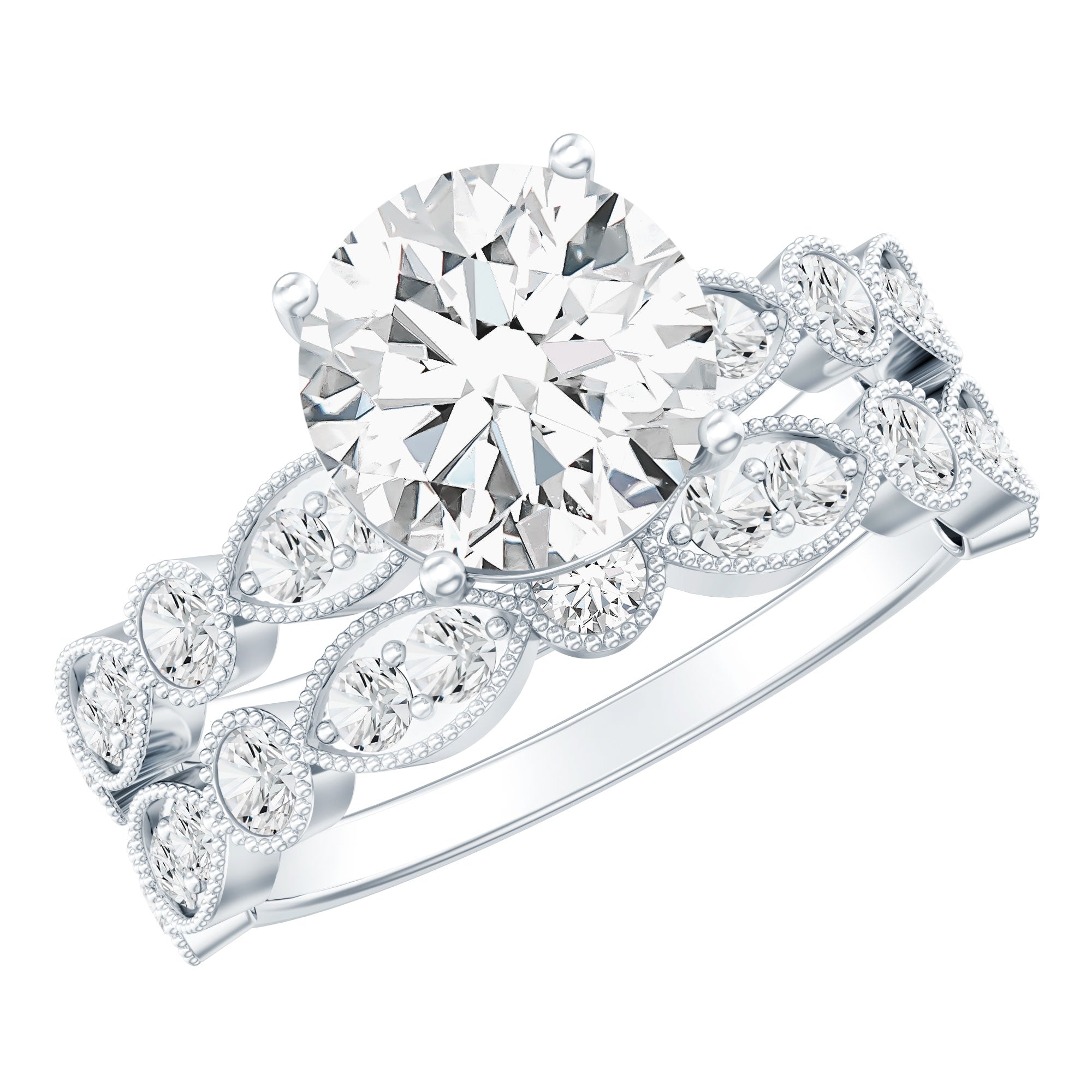 Diamond Designer Marriage Ring Set For Women Lab - ( EF-VS ) - Rosec Jewels