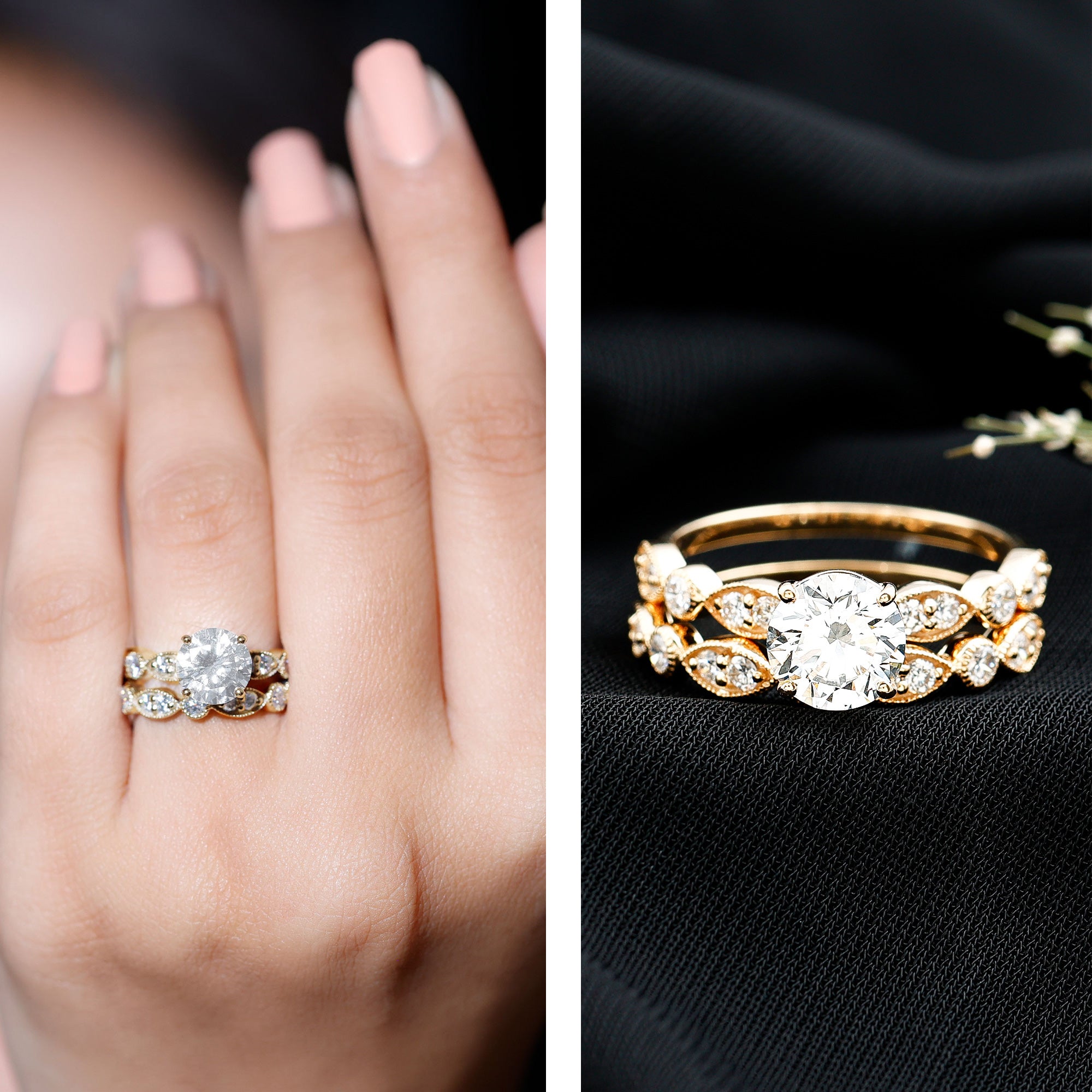 Diamond Designer Marriage Ring Set For Women Lab - ( EF-VS ) - Rosec Jewels