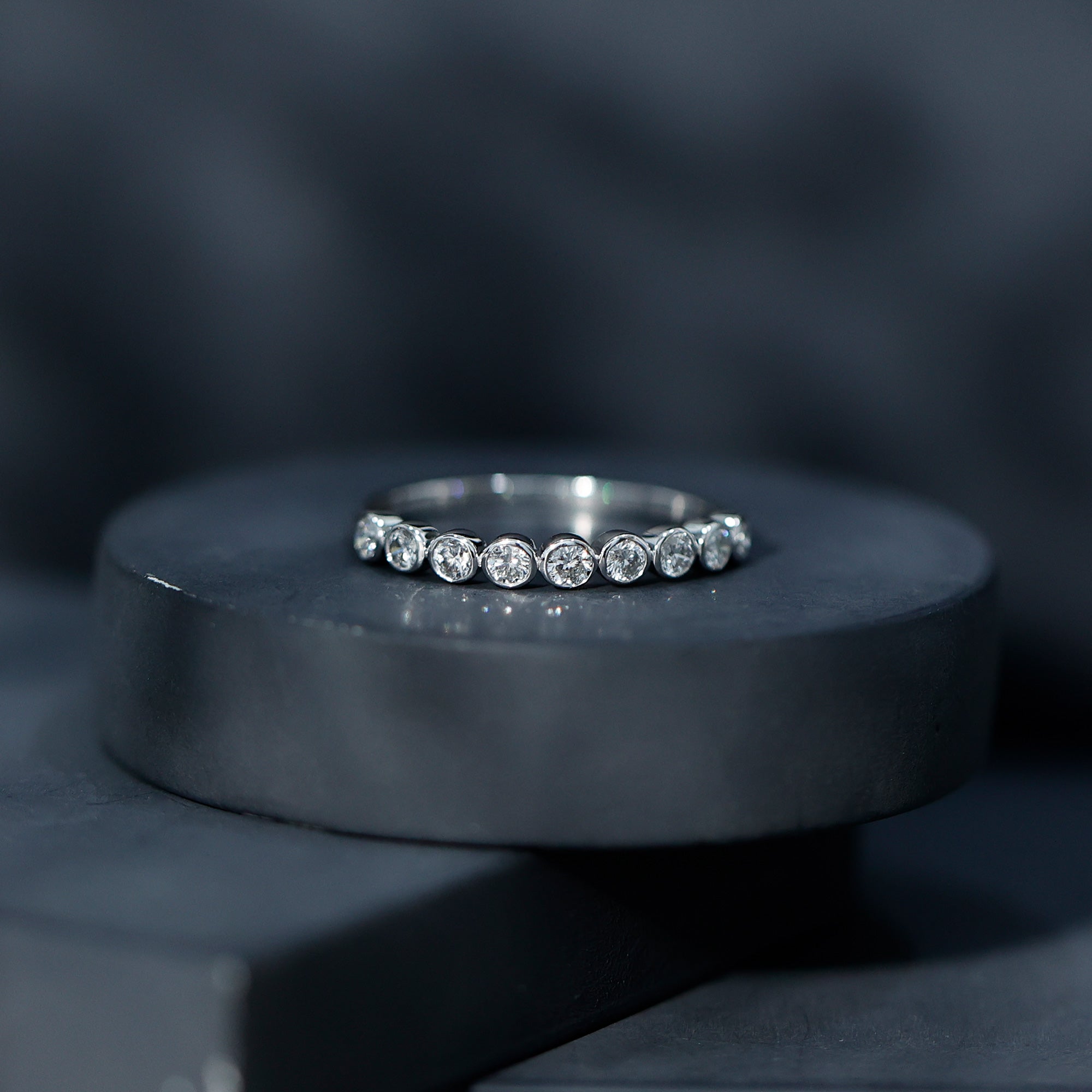 Bezel Set Lab Grown Diamond Half Eternity Ring Lab - ( EF-VS ) - Rosec Jewels