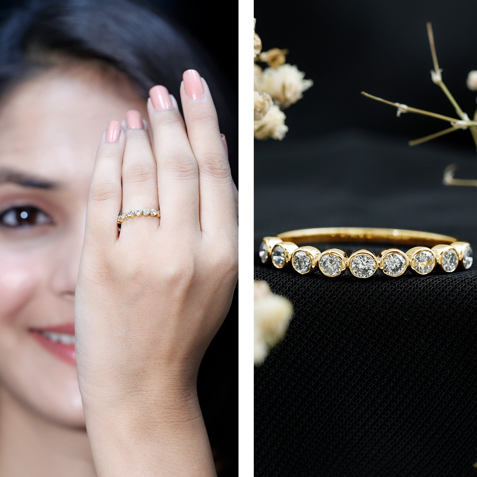 Bezel Set Lab Grown Diamond Half Eternity Ring Lab - ( EF-VS ) - Rosec Jewels