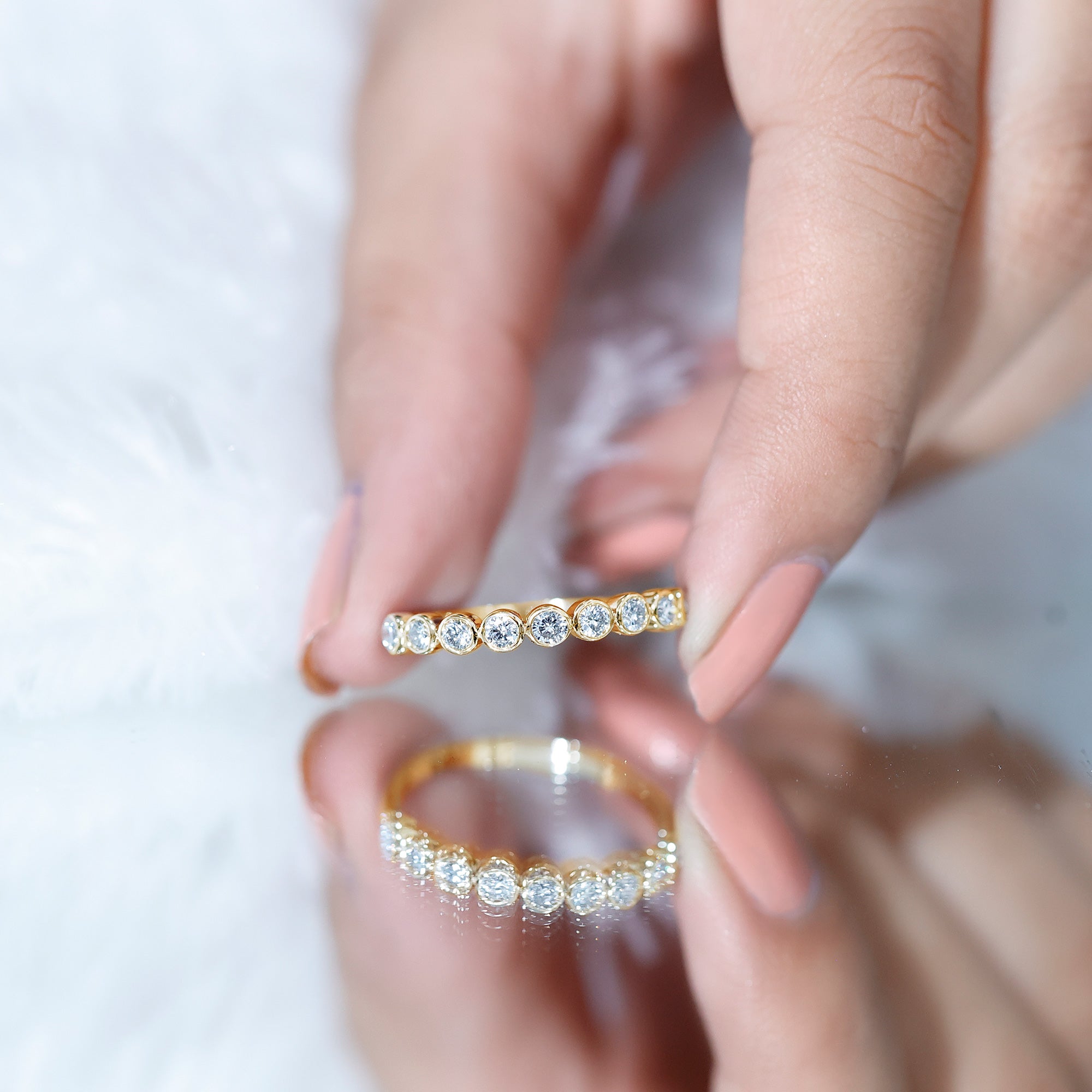 Bezel Set Lab Grown Diamond Half Eternity Ring Lab - ( EF-VS ) - Rosec Jewels