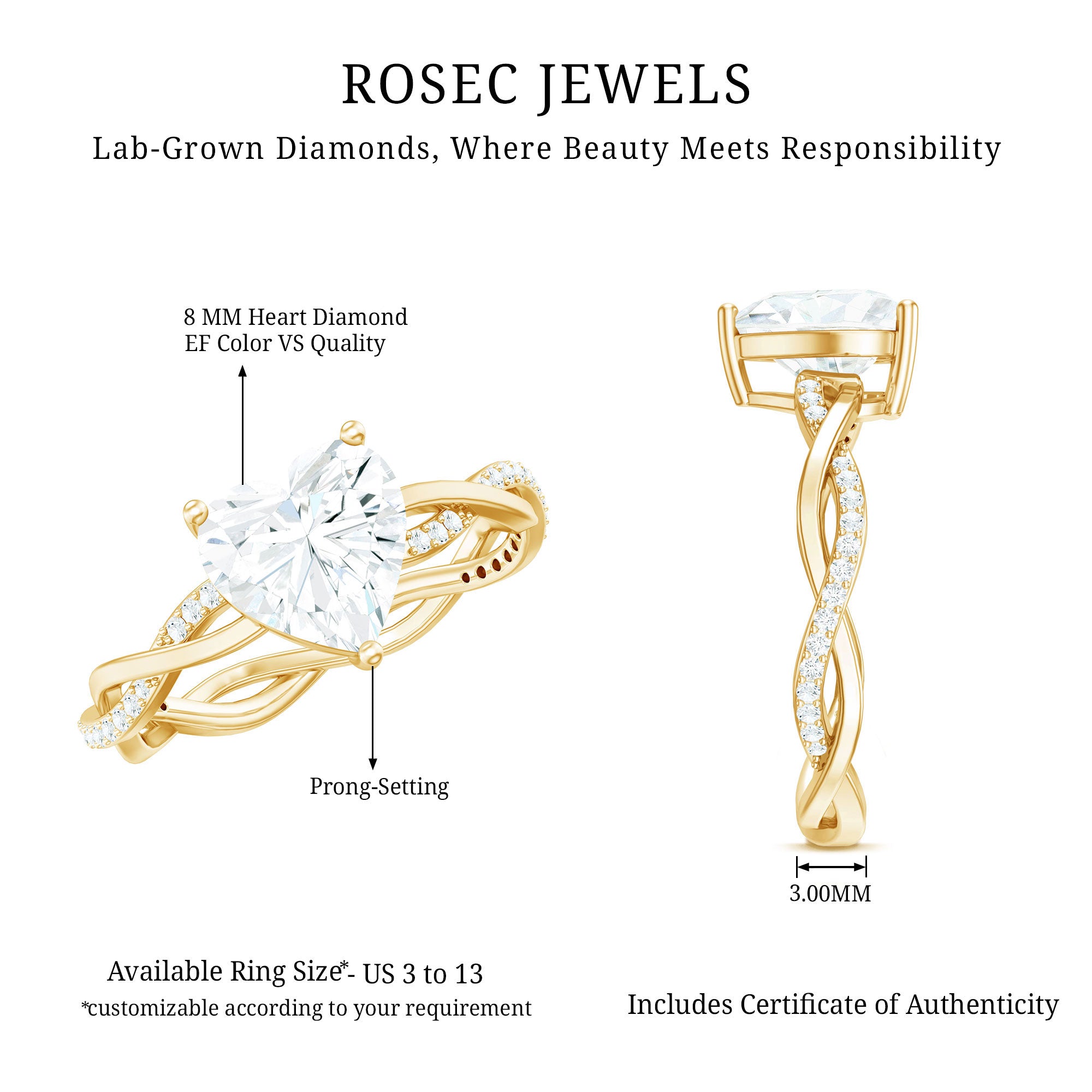 Rosec Jewels-Brilliant Cut Lab Grown Diamond Heart Shape Engagement Ring