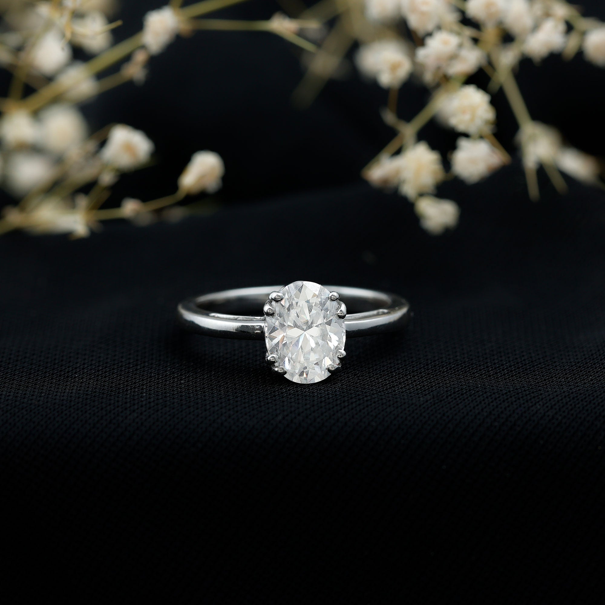 4 Prong Oval Cut Lab Grown Diamond Engagement Ring Lab - ( EF-VS ) - Rosec Jewels