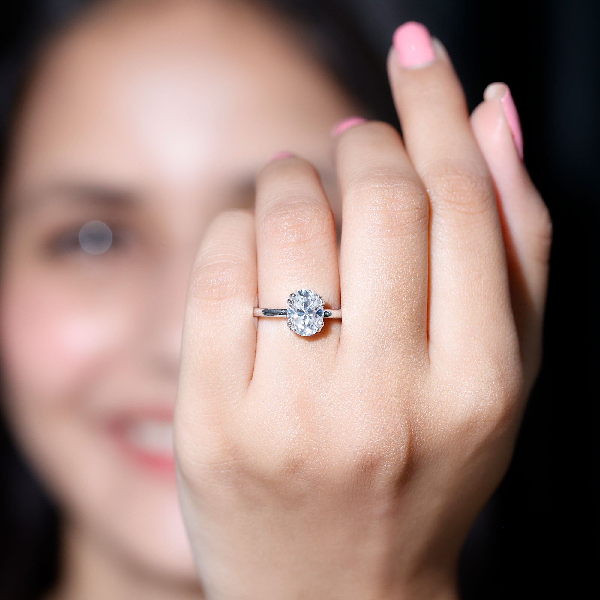 4 Prong Oval Cut Lab Grown Diamond Engagement Ring Lab - ( EF-VS ) - Rosec Jewels