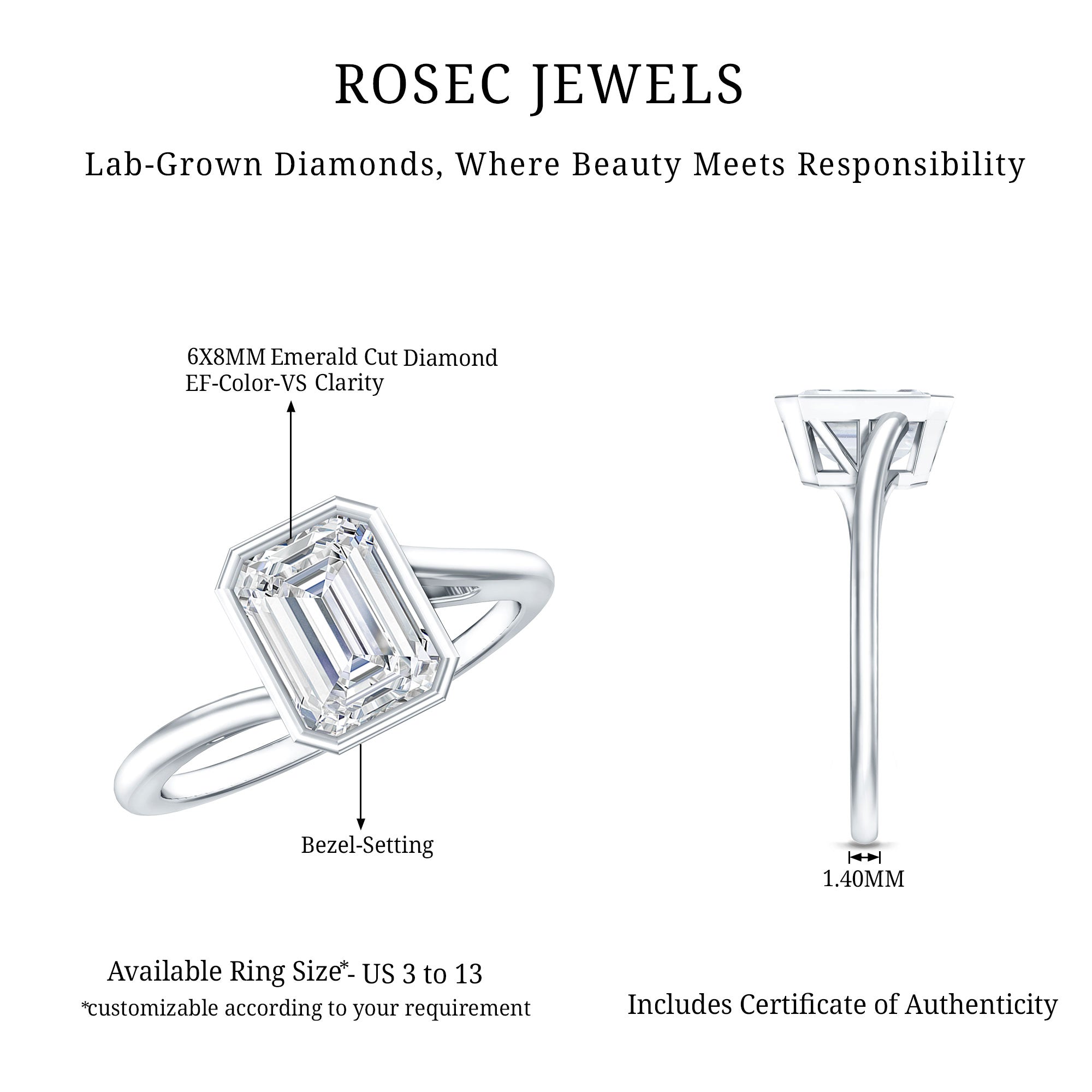 Bezel Set Lab Grown Diamond Bypass Engagement Ring Lab - ( EF-VS ) - Rosec Jewels