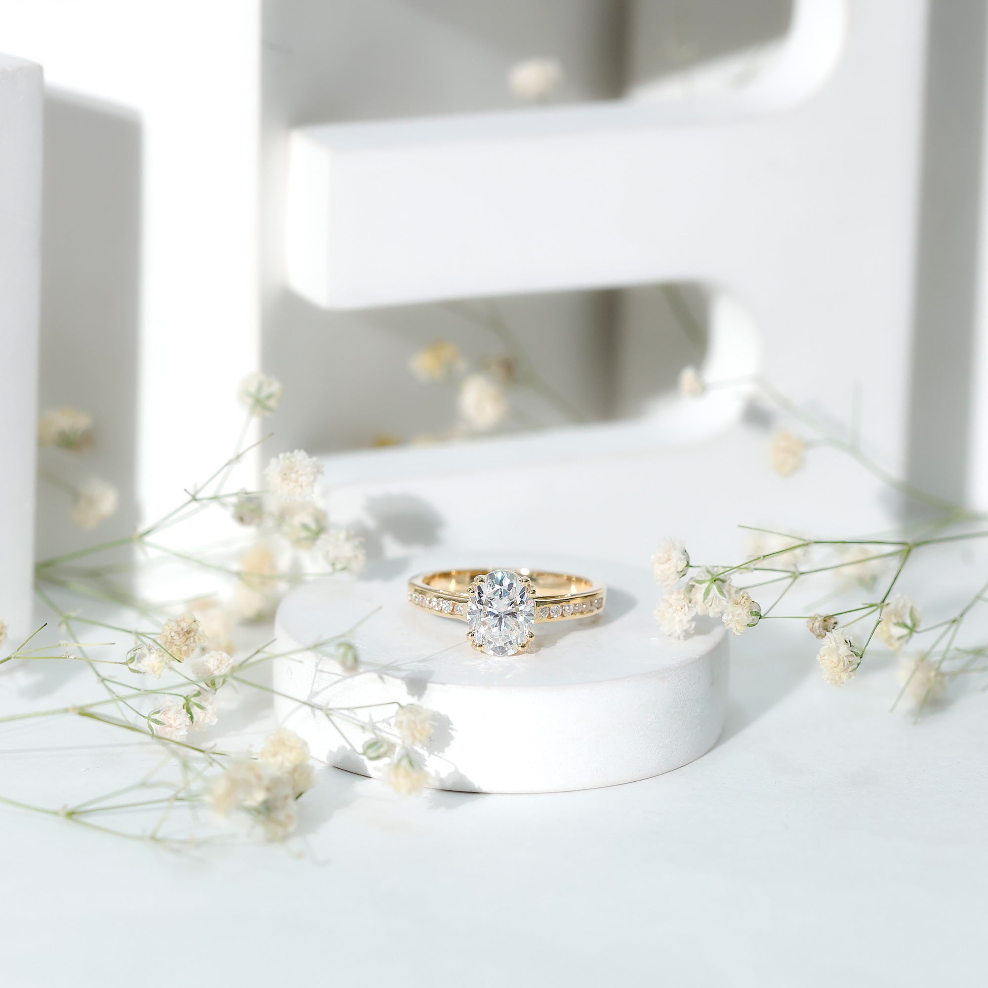 Lab Grown Diamond Timeless Engagement Ring With Side Stones Lab - ( EF-VS ) - Rosec Jewels