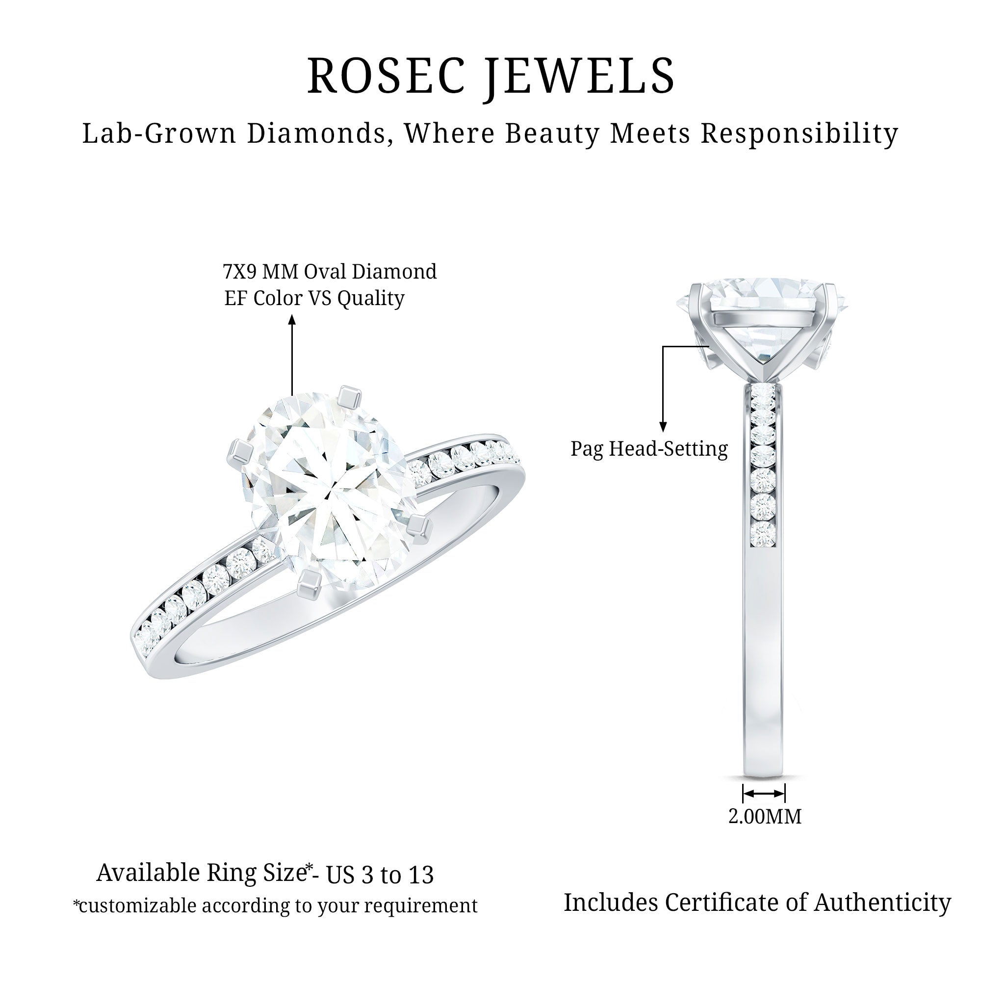 Rosec Jewels-Certified 7X9 MM Lab Grown Diamond Oval Engagement Ring
