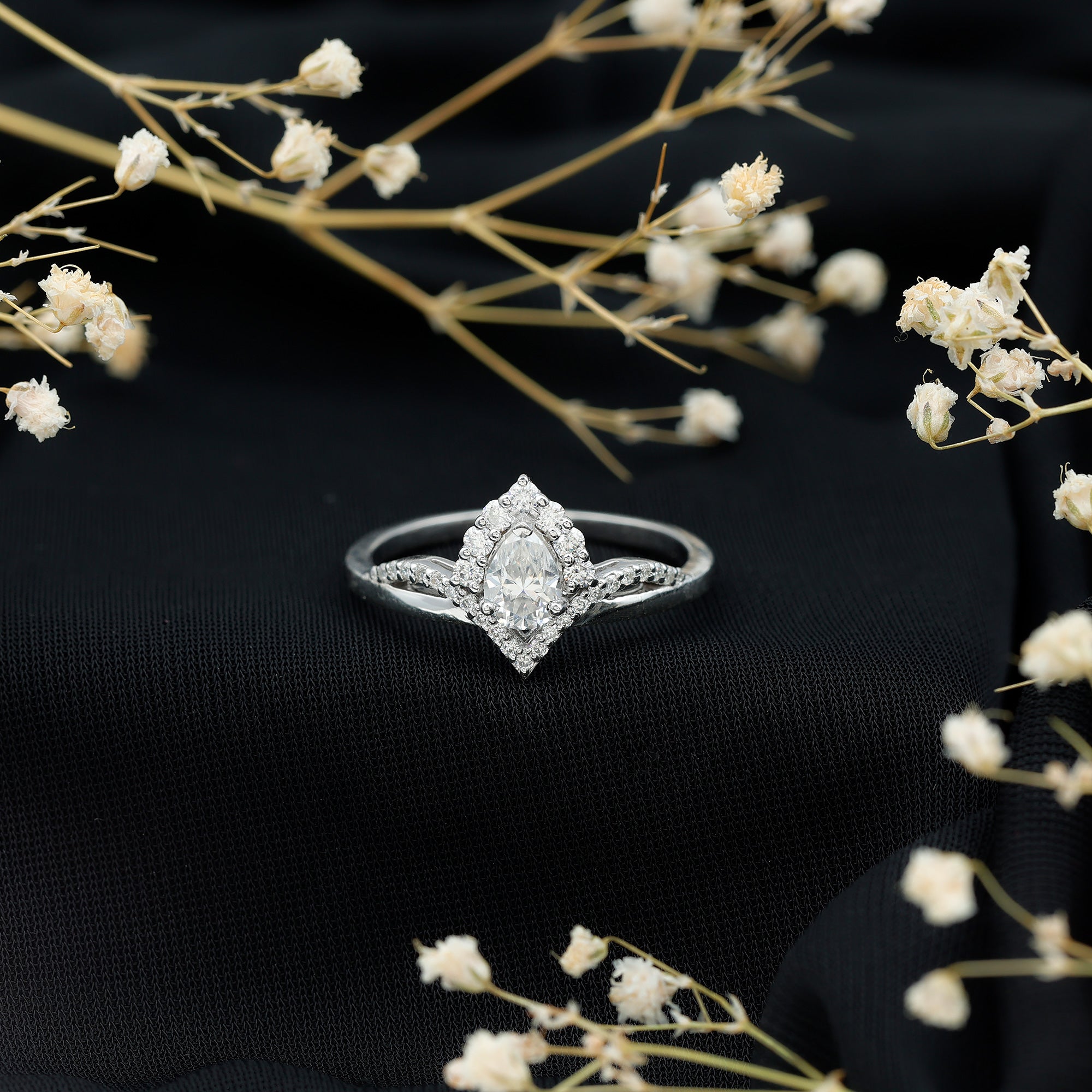 Pear Cut 5X7MM Lab Grown Diamond Designer Engagement Ring Lab - ( EF-VS ) - Rosec Jewels